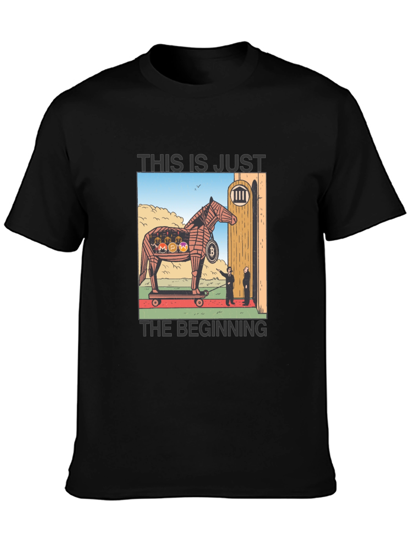 Black Crypto Trojan Horse T-Shirt - Bitcoin & Altcoins view 3