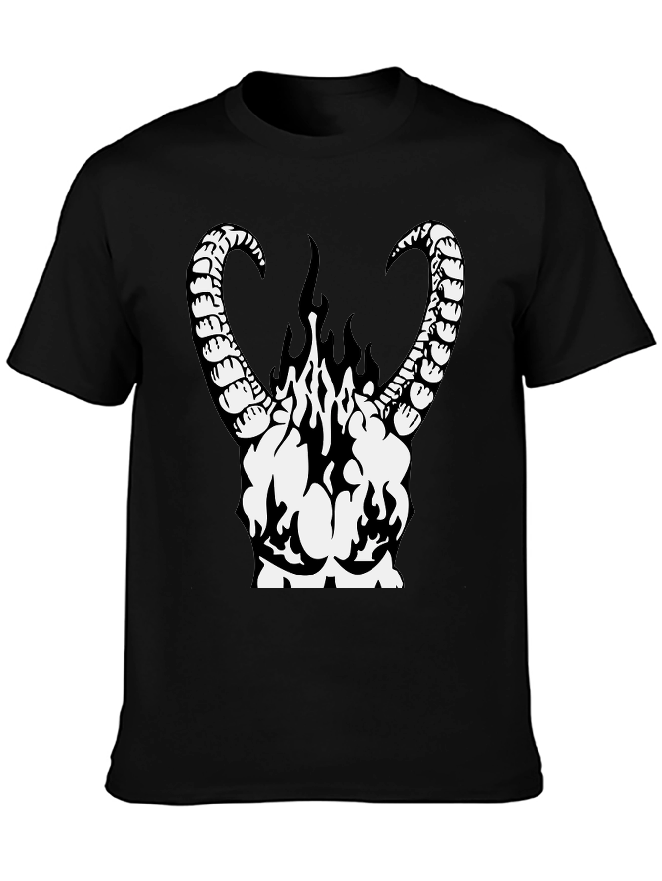 Black Infernal Horns Graphic T-Shirt - Black Cotton Tee view 3