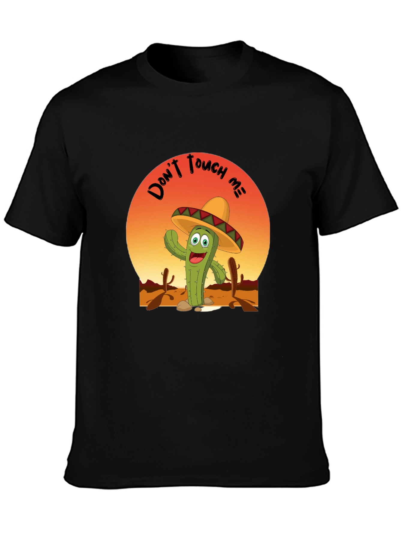 Black Funny Cactus 'Don't Touch Me' T-Shirt view 3
