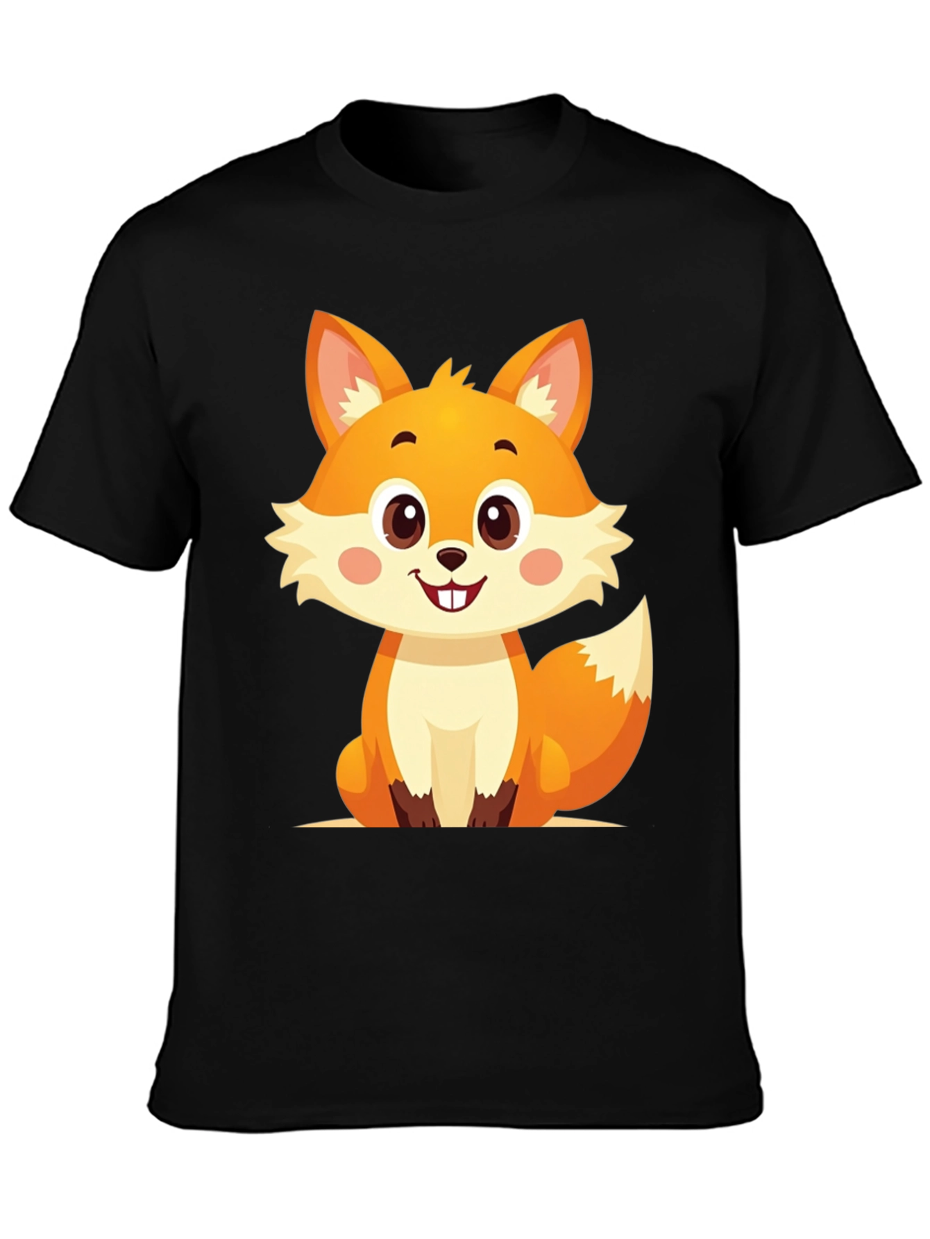 Black Cute Cartoon Fox Graphic Tee view 3