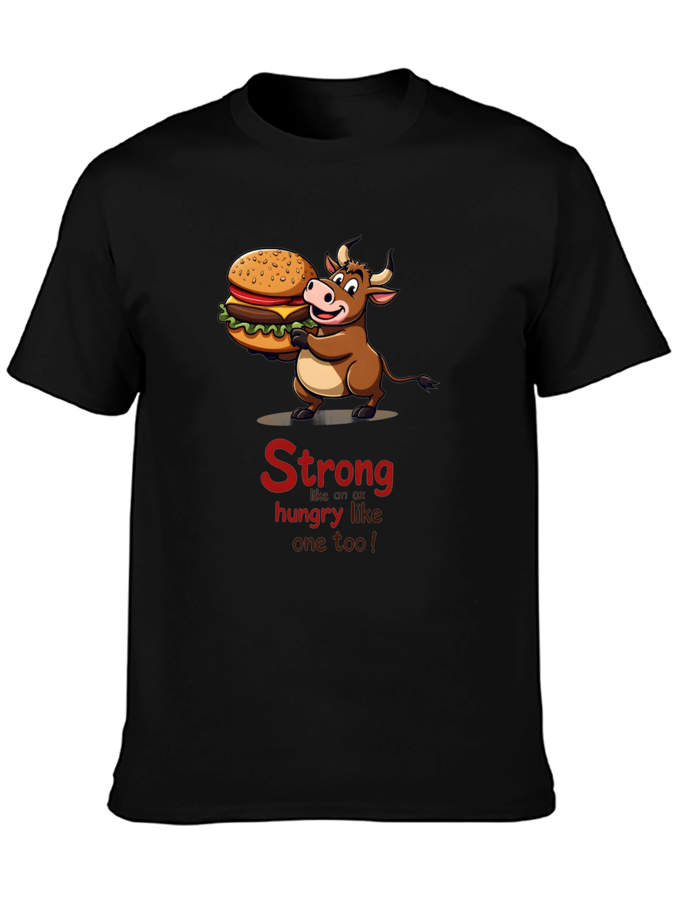 Black Strong Hungry Bull Burger T-Shirt view 3