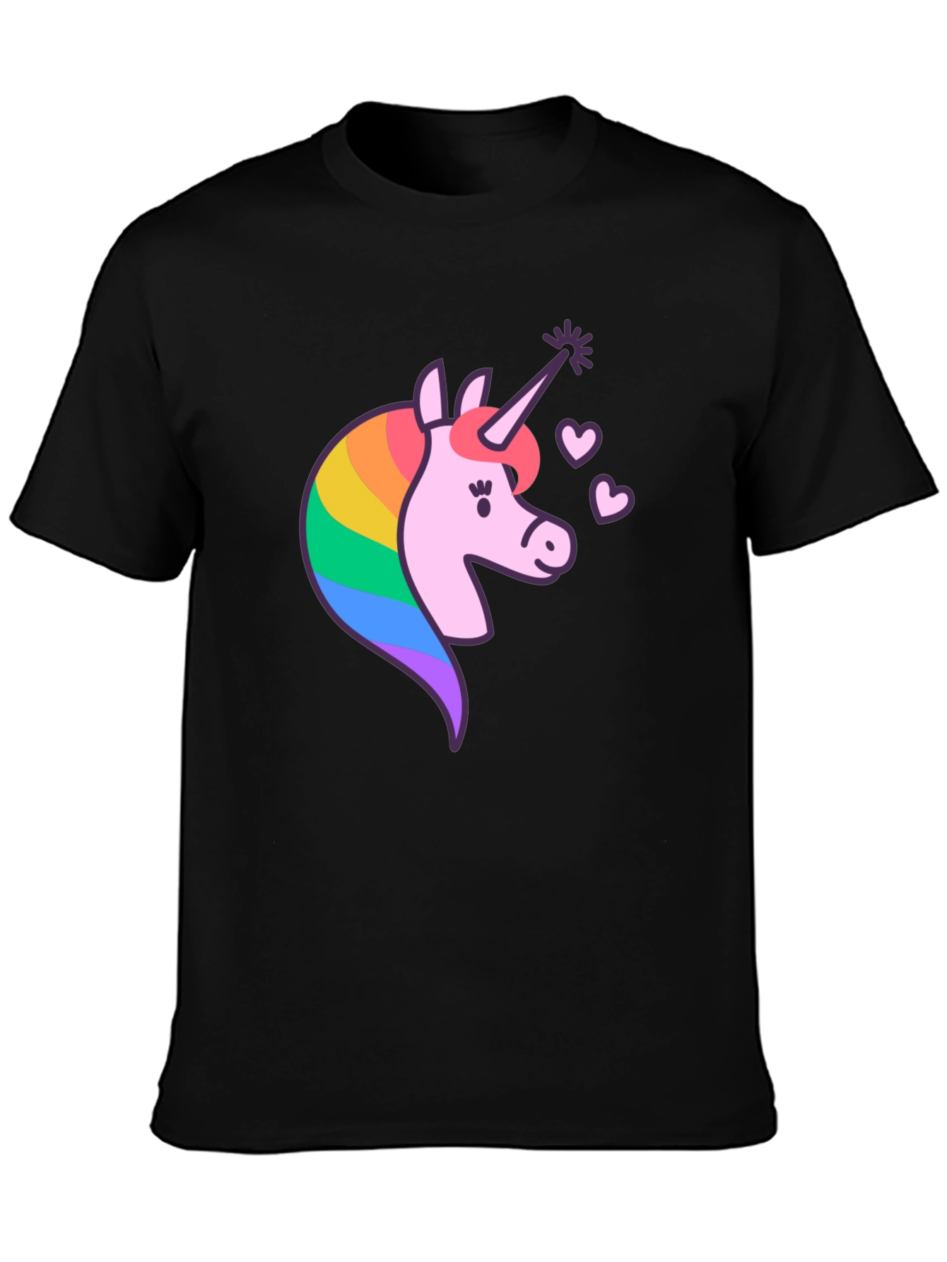 Black Unicorn Graphic T-Shirt - Magical Rainbow Design view 3