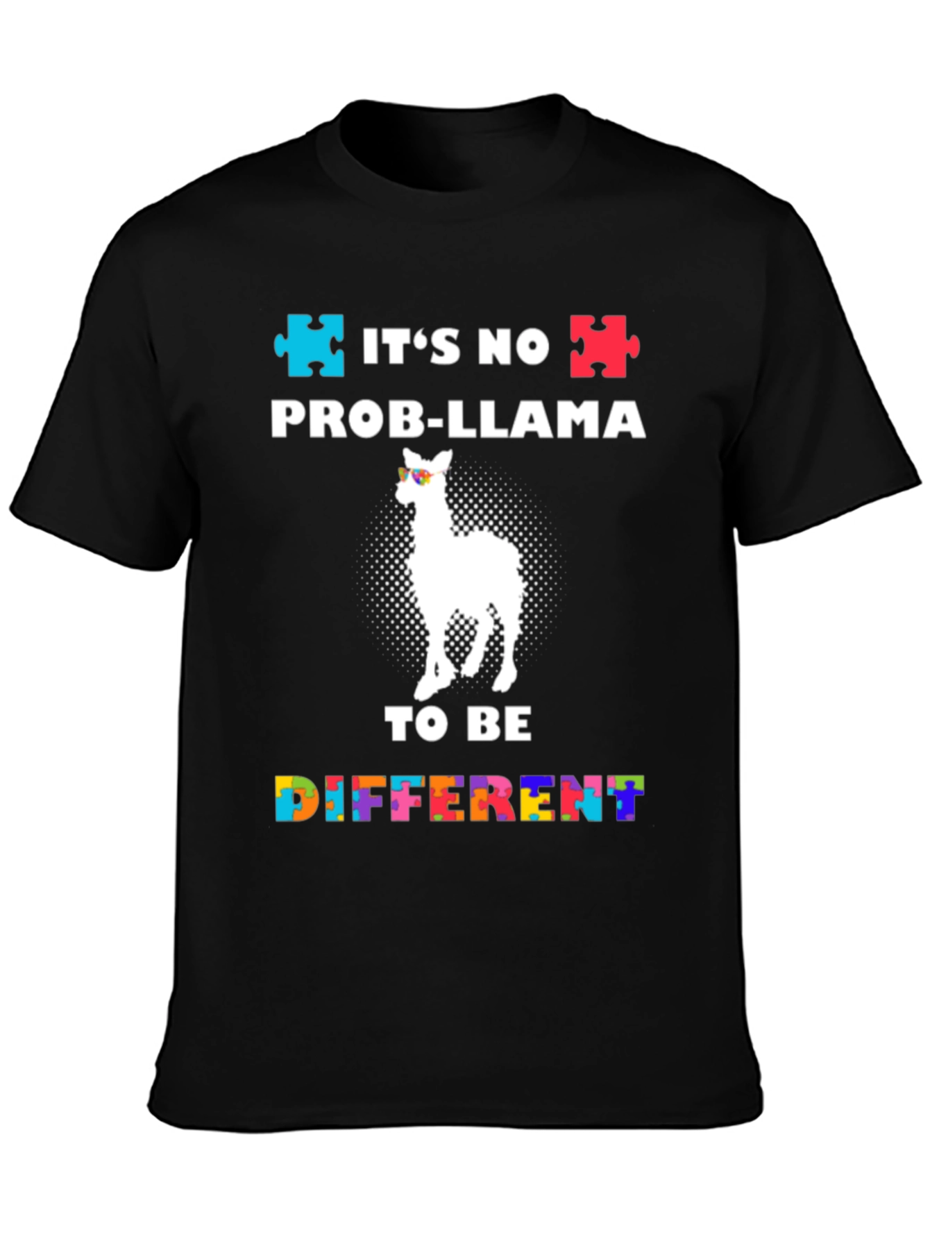Black Autism Awareness Prob-Llama T-Shirt view 3