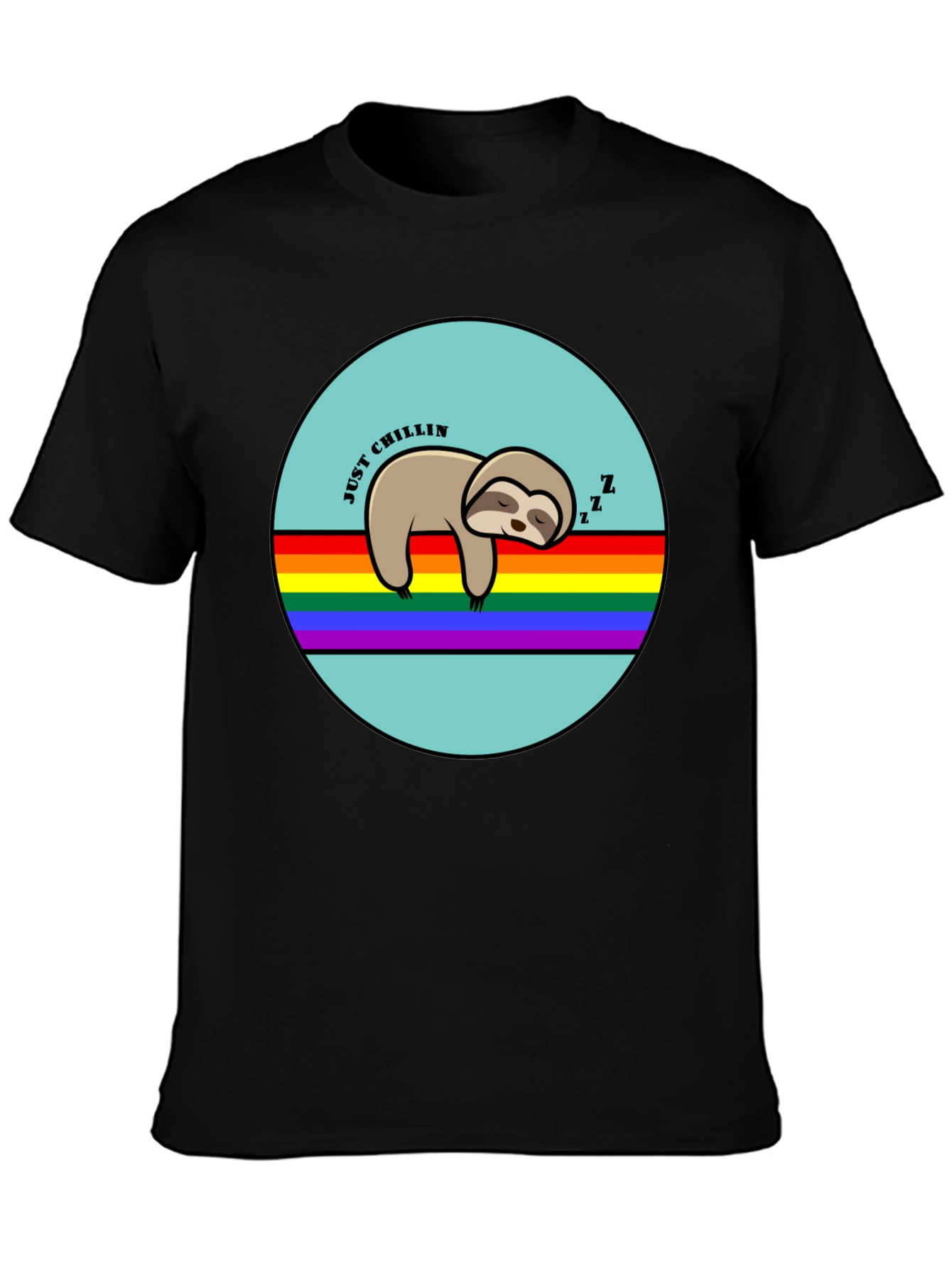 Black Just Chillin' Sloth Graphic T-Shirt - Rainbow LGBT Pride view 3