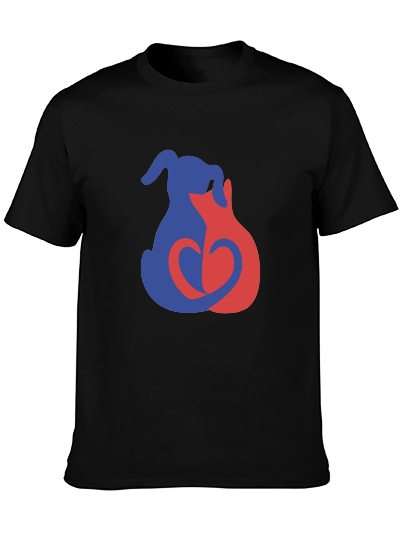 Black Dog & Cat Love T-Shirt - Unisex Black Tee view 3