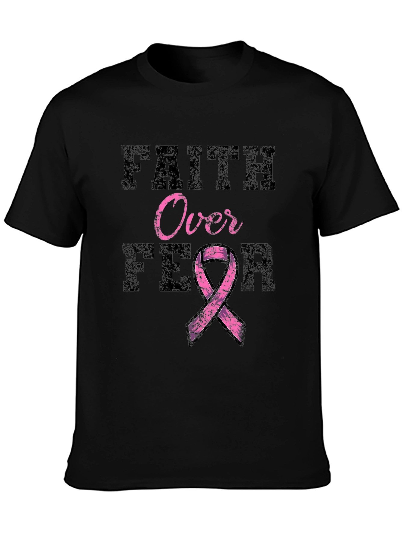 Black Faith Over Fear Breast Cancer Awareness T-Shirt view 3