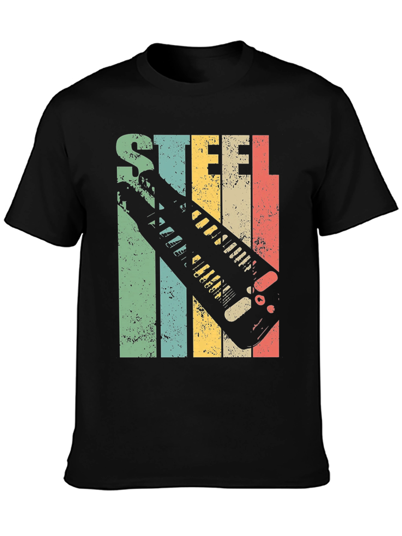 Black Steel Guitar T-Shirt - Retro Design view 3