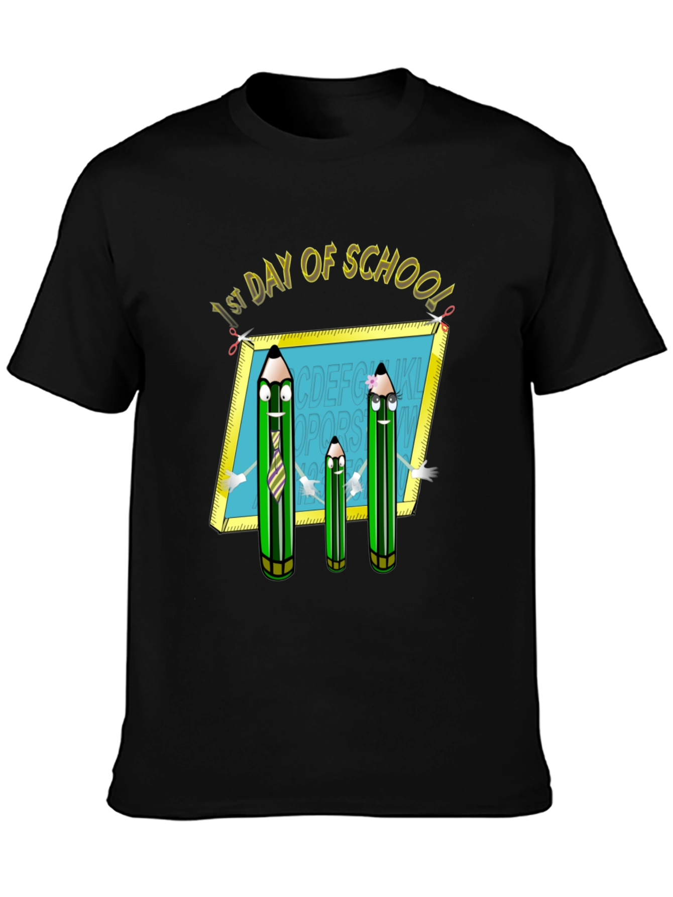 Black First Day of School T-Shirt: Animated Pencils view 3