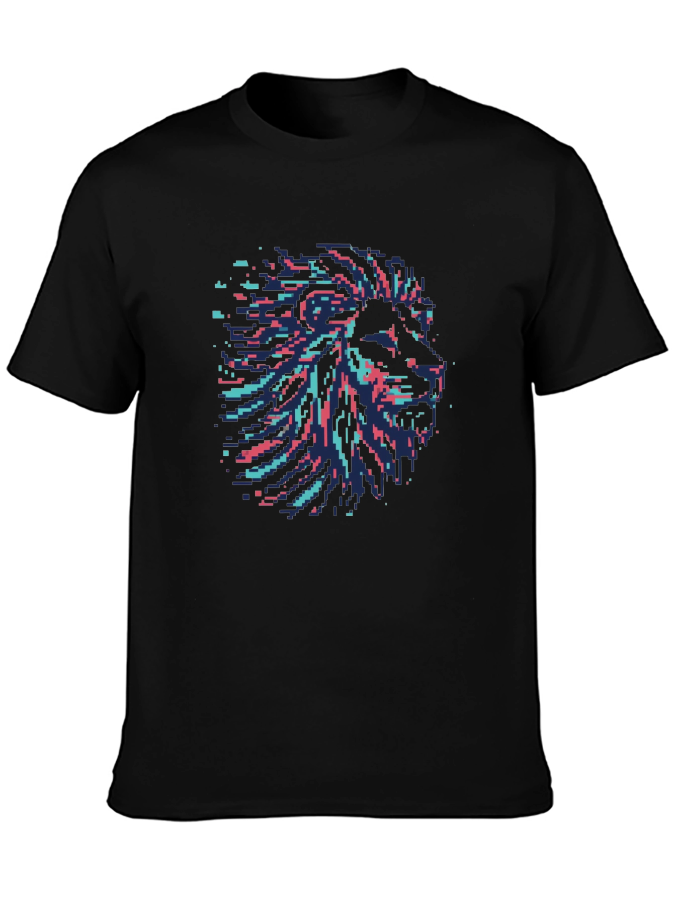 Black Pixel Art Lion Head Graphic Black T-Shirt view 3