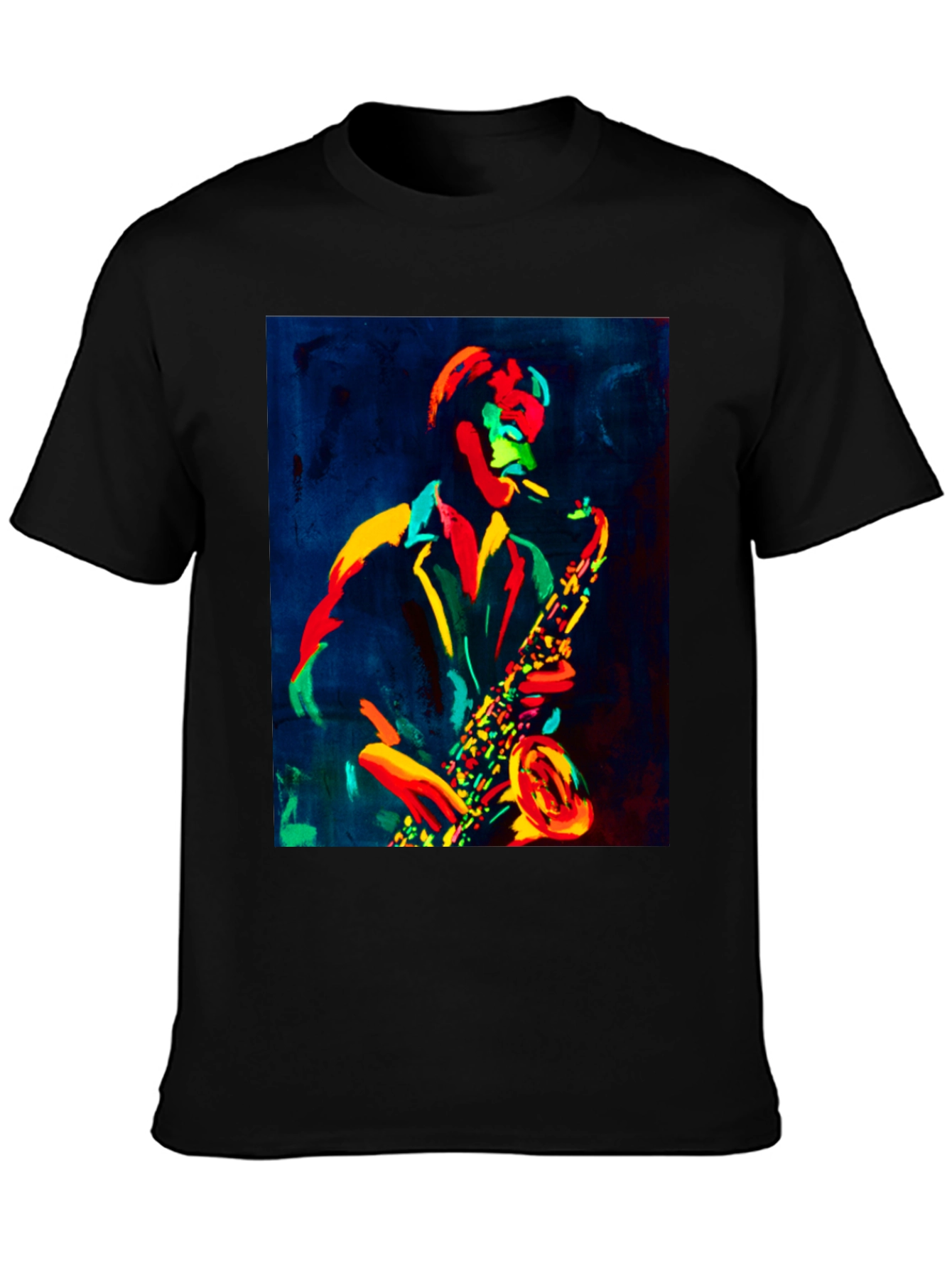 Black Jazz Saxophone Graphic Tee - Cool Music T-Shirt view 3