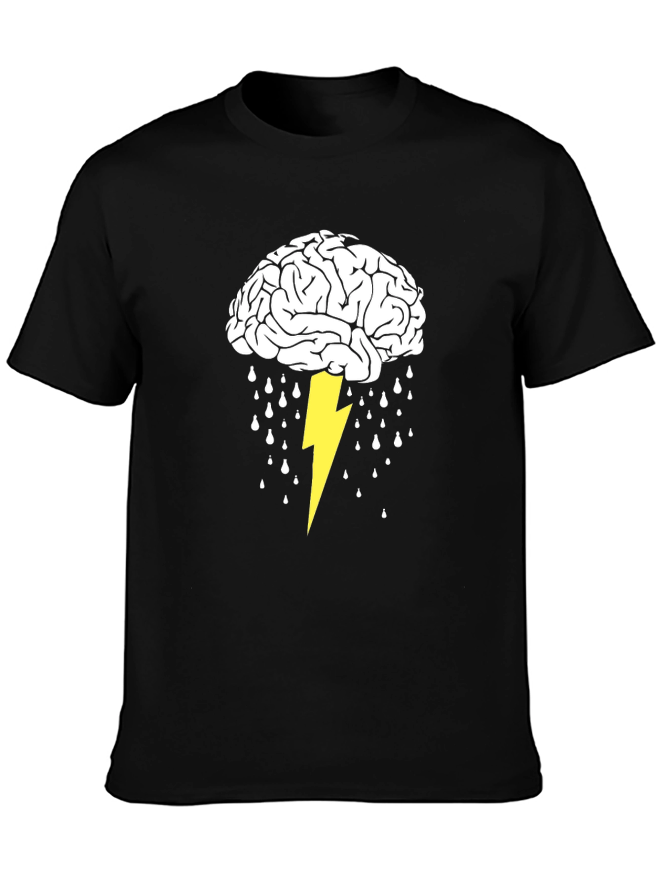 Black Brainstorm T-Shirt: Lightning Strikes Idea Graphic Tee view 3