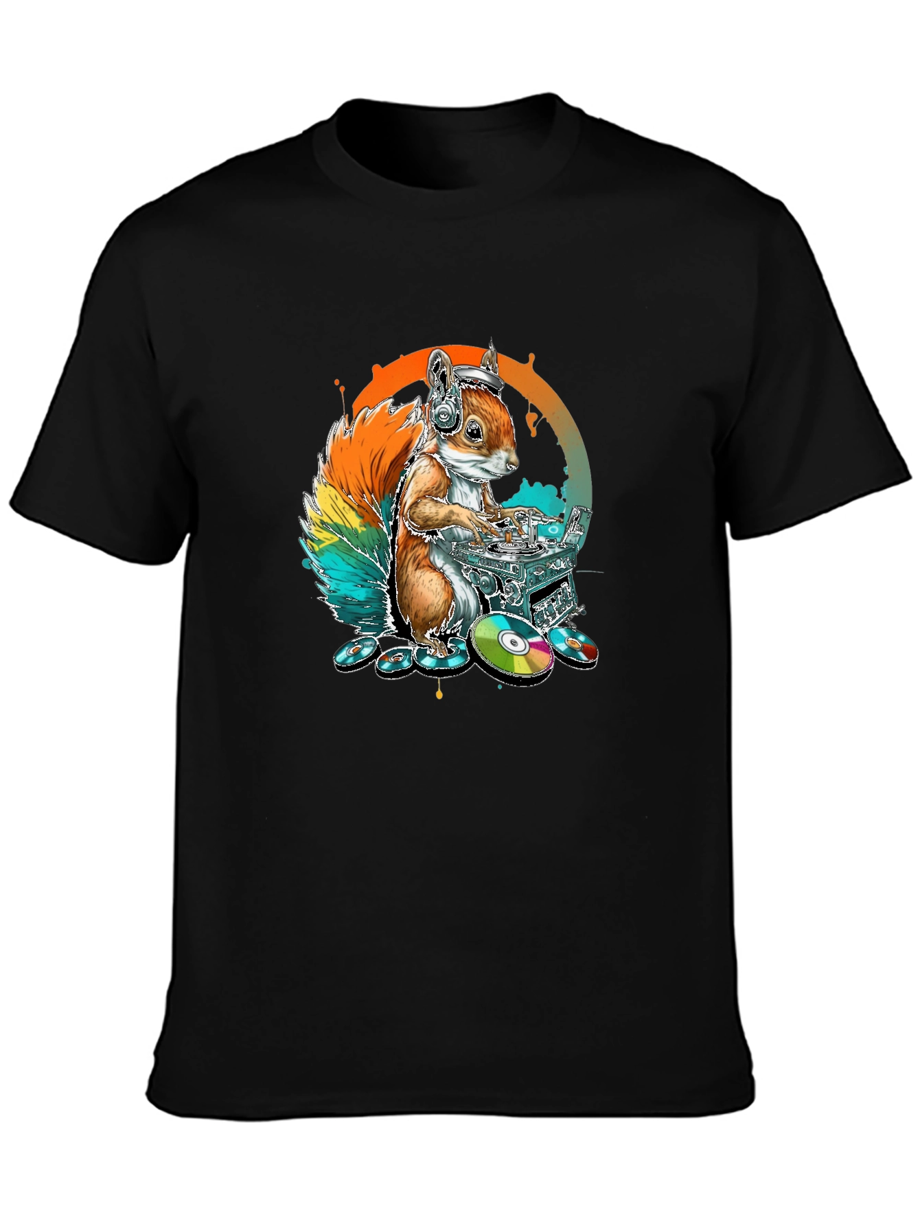 Black DJ Squirrel Graphic Tee - Black Cotton T-Shirt view 3