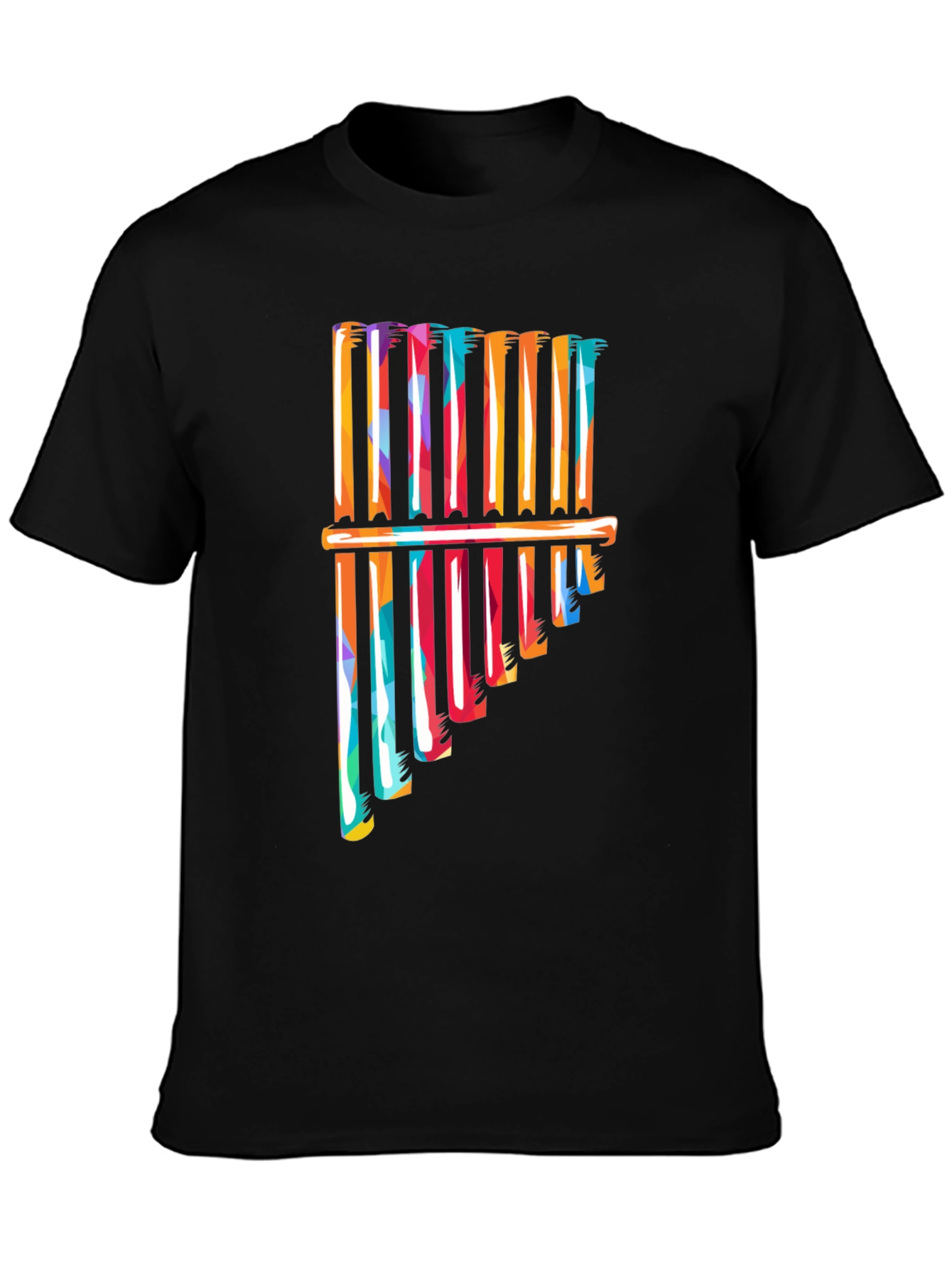 Black Colorful Pan Flute Graphic T-Shirt view 3
