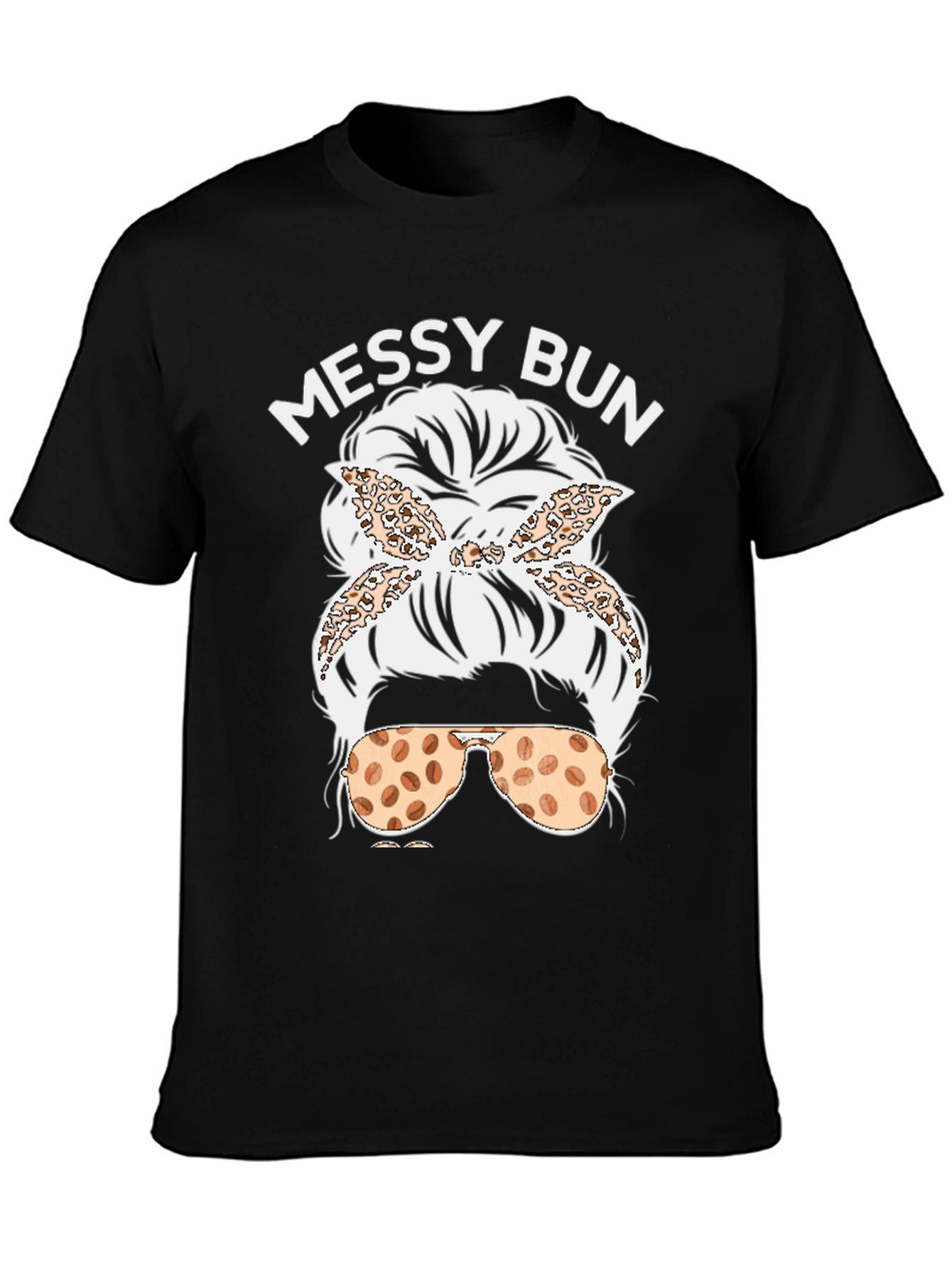 Black Messy Bun Coffee Bean Sunglasses T-Shirt view 3
