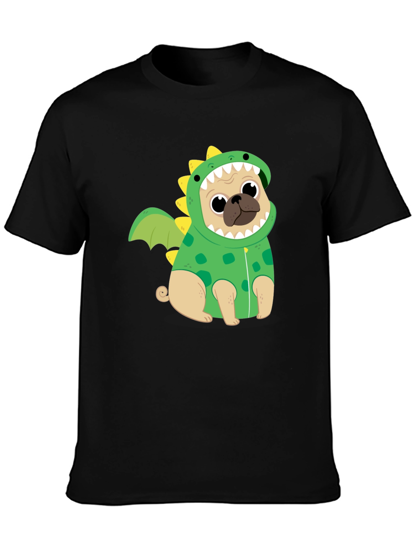 Black Pug Dinosaur Costume T-Shirt view 3
