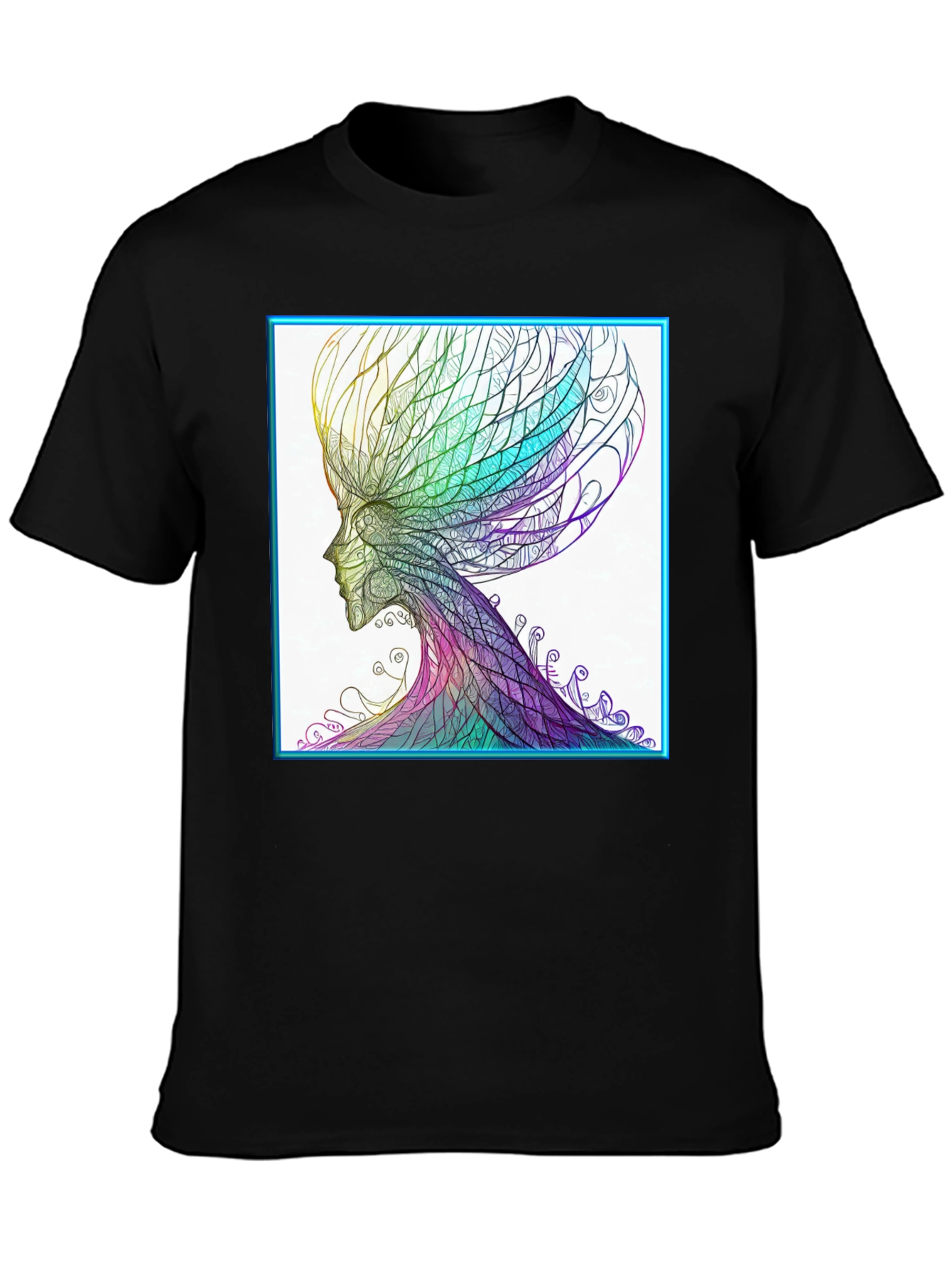 Black Abstract Art Tee - Colorful Head Design view 3