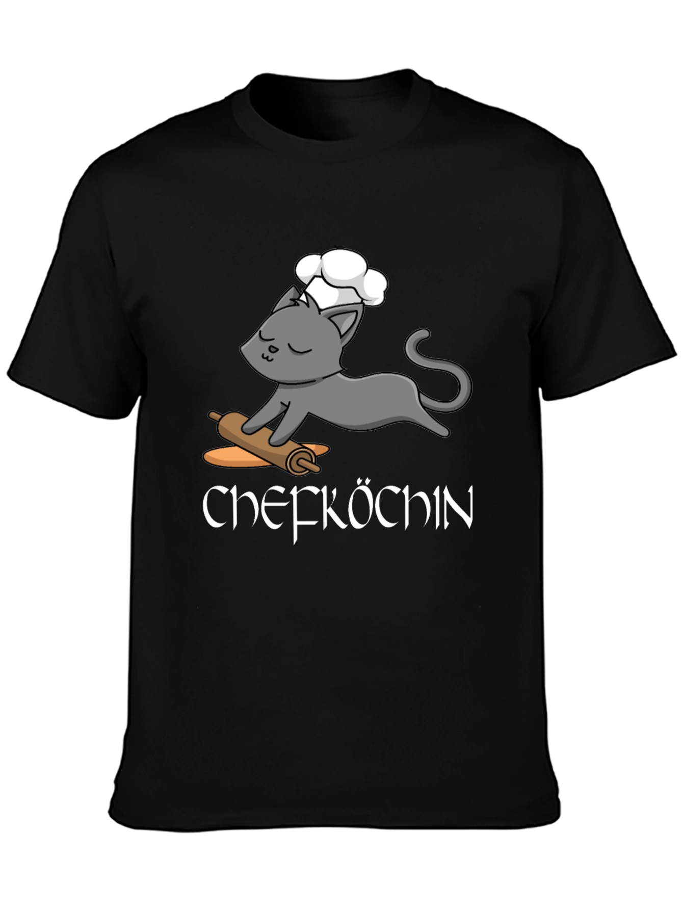 Black Chefkoch T-Shirt - Cute Cat Baker Design view 3