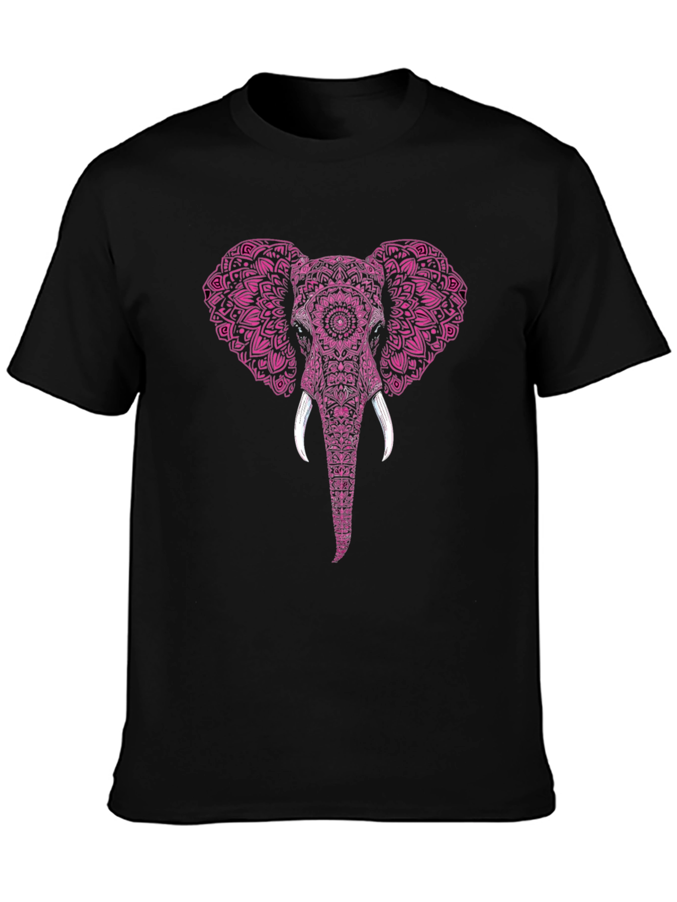 Black Elephant Mandala Print Men's T-Shirt view 3