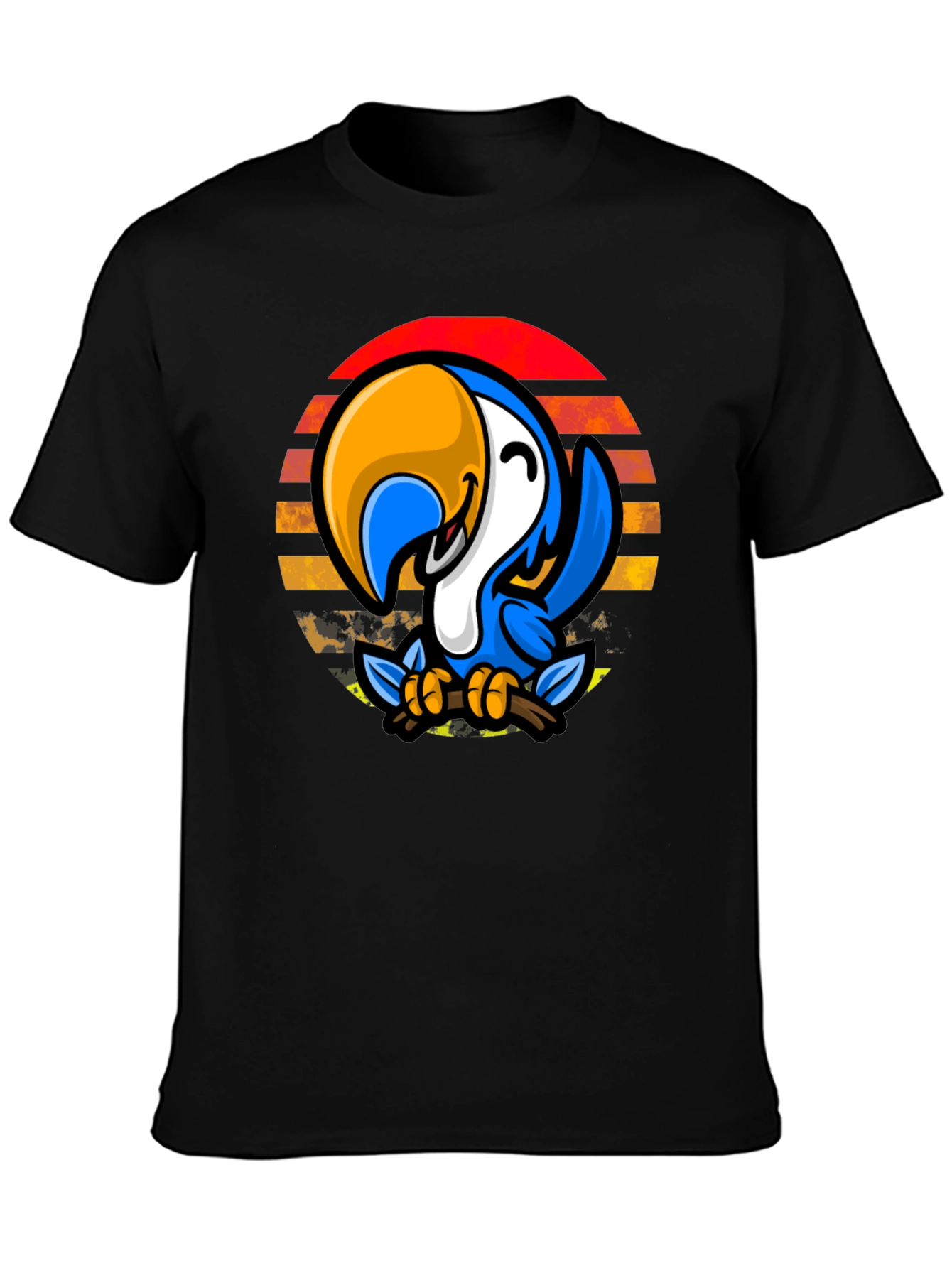 Black Parrot Sunset Graphic Tee - Casual Black T-Shirt view 3