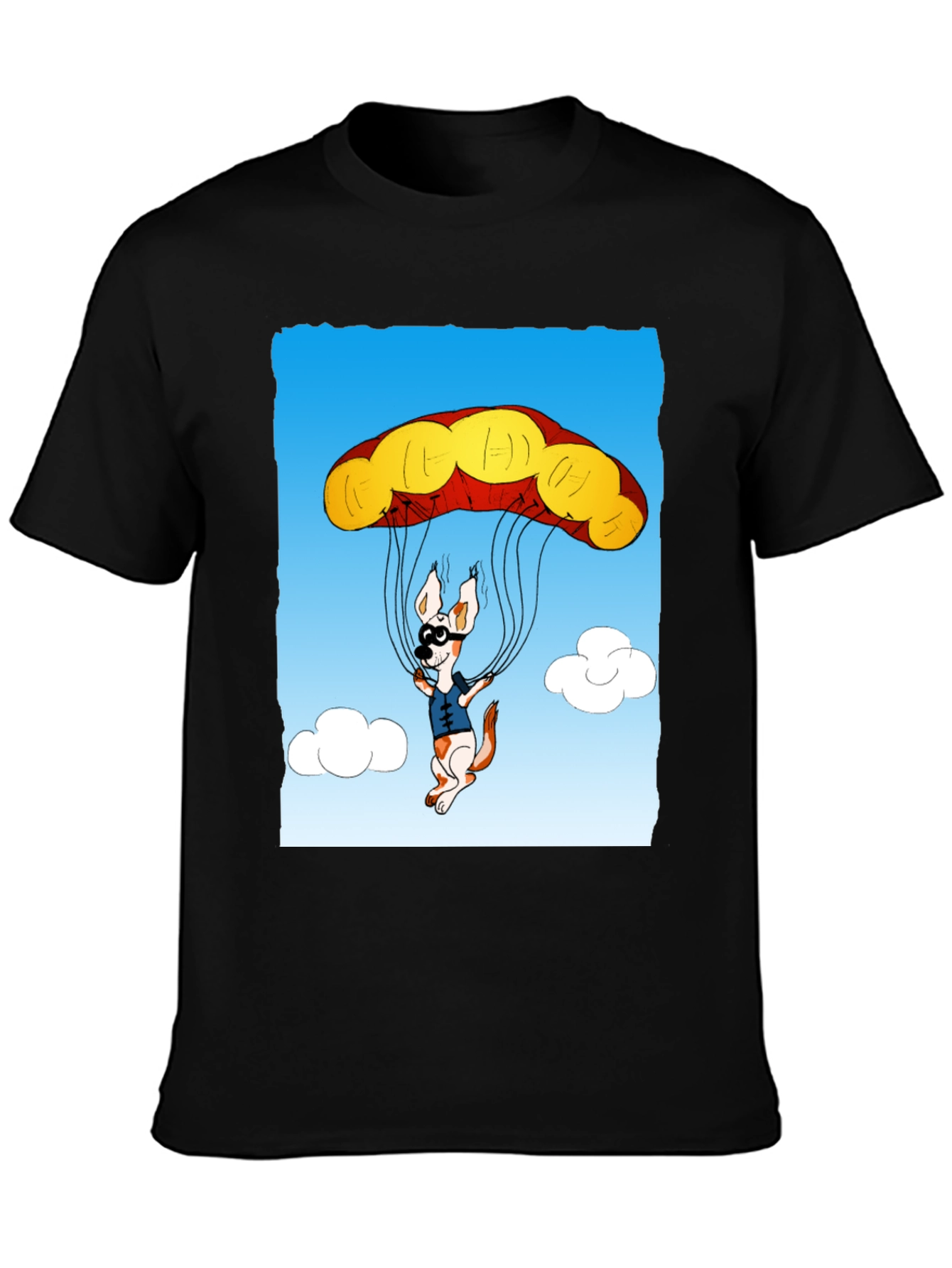 Black Parachuting Dog Graphic Tee - Black Cotton T-Shirt view 3
