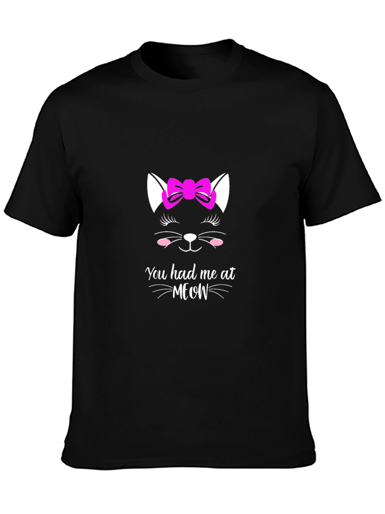 Black Cat Meow Graphic Black T-Shirt for Men view 3
