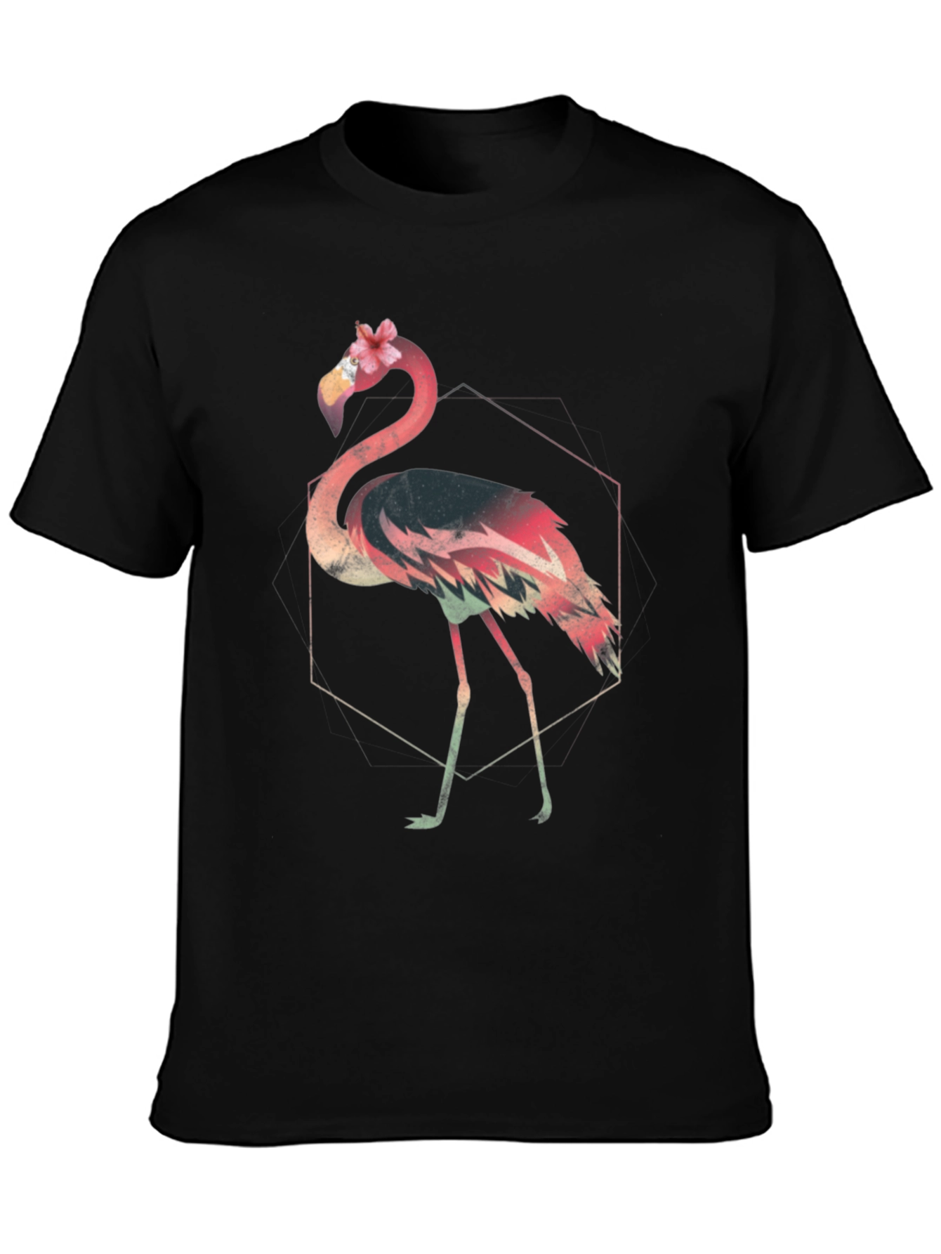 Black Floral Flamingo Graphic Tee - Modern Style view 3