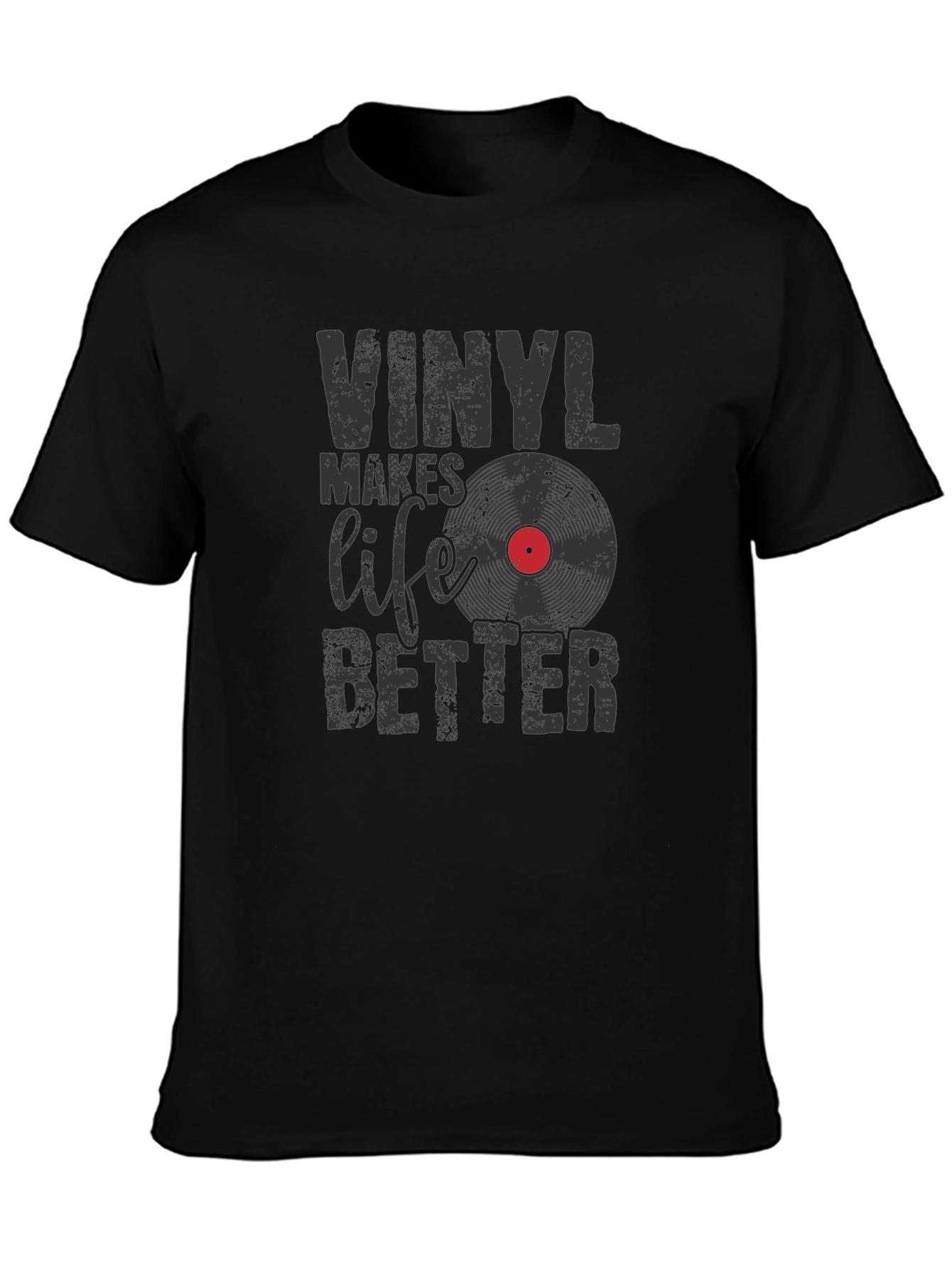 Black Vinyl Makes Life Better Graphic Tee view 3