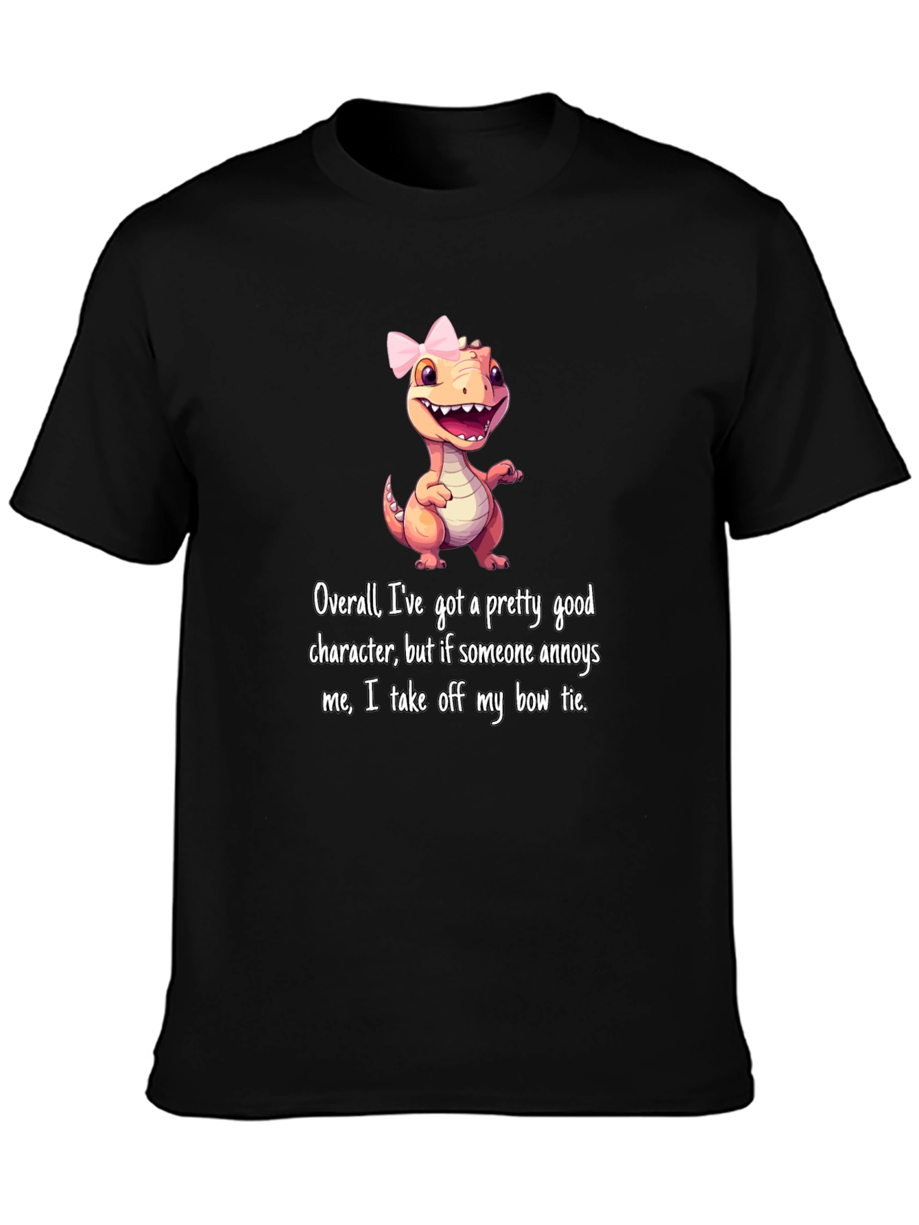 Black Dino Bow Tie T-Shirt: Good Character, But... view 3