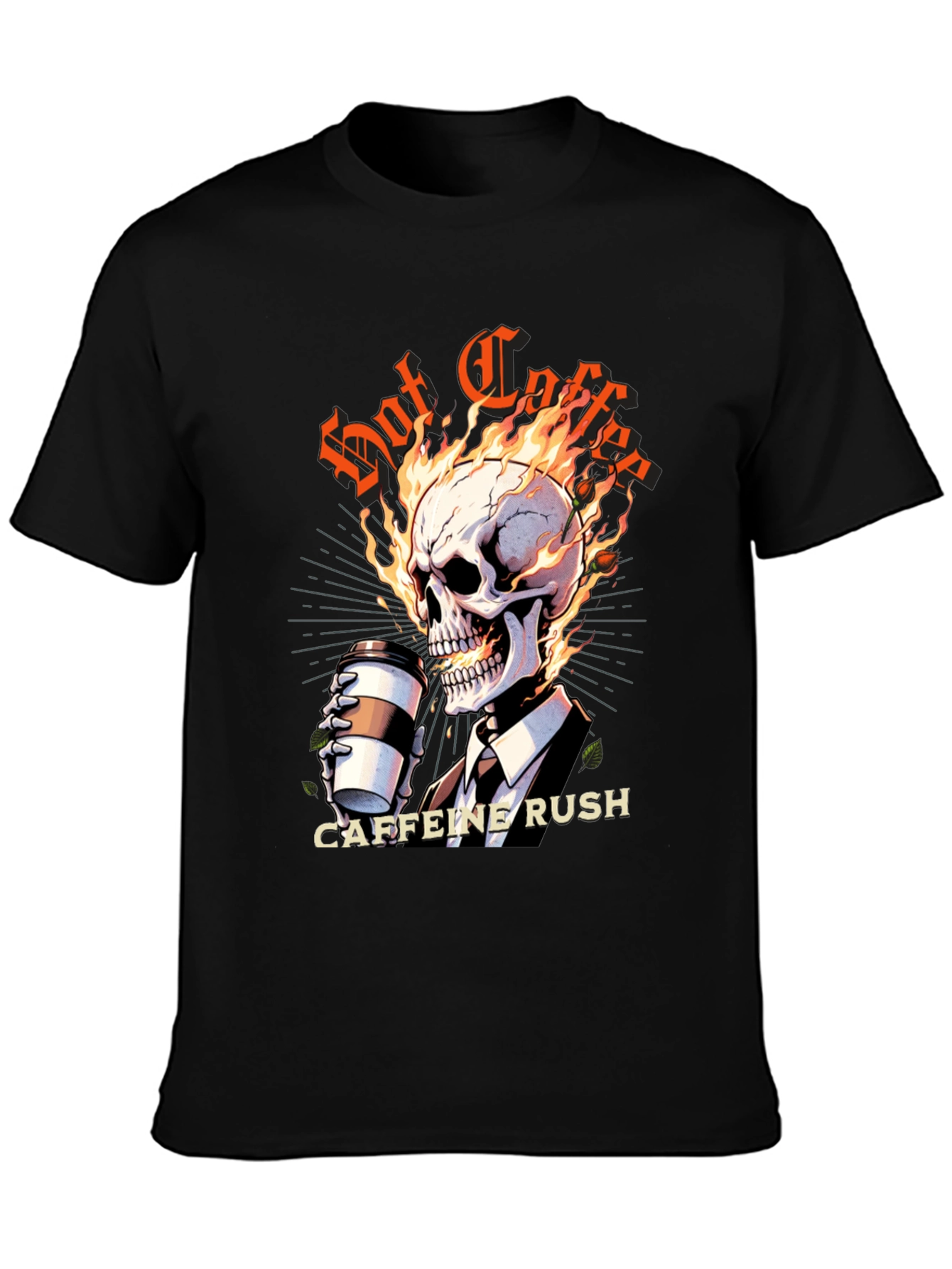 Black Hot Coffee Caffeine Rush Graphic T-Shirt view 3