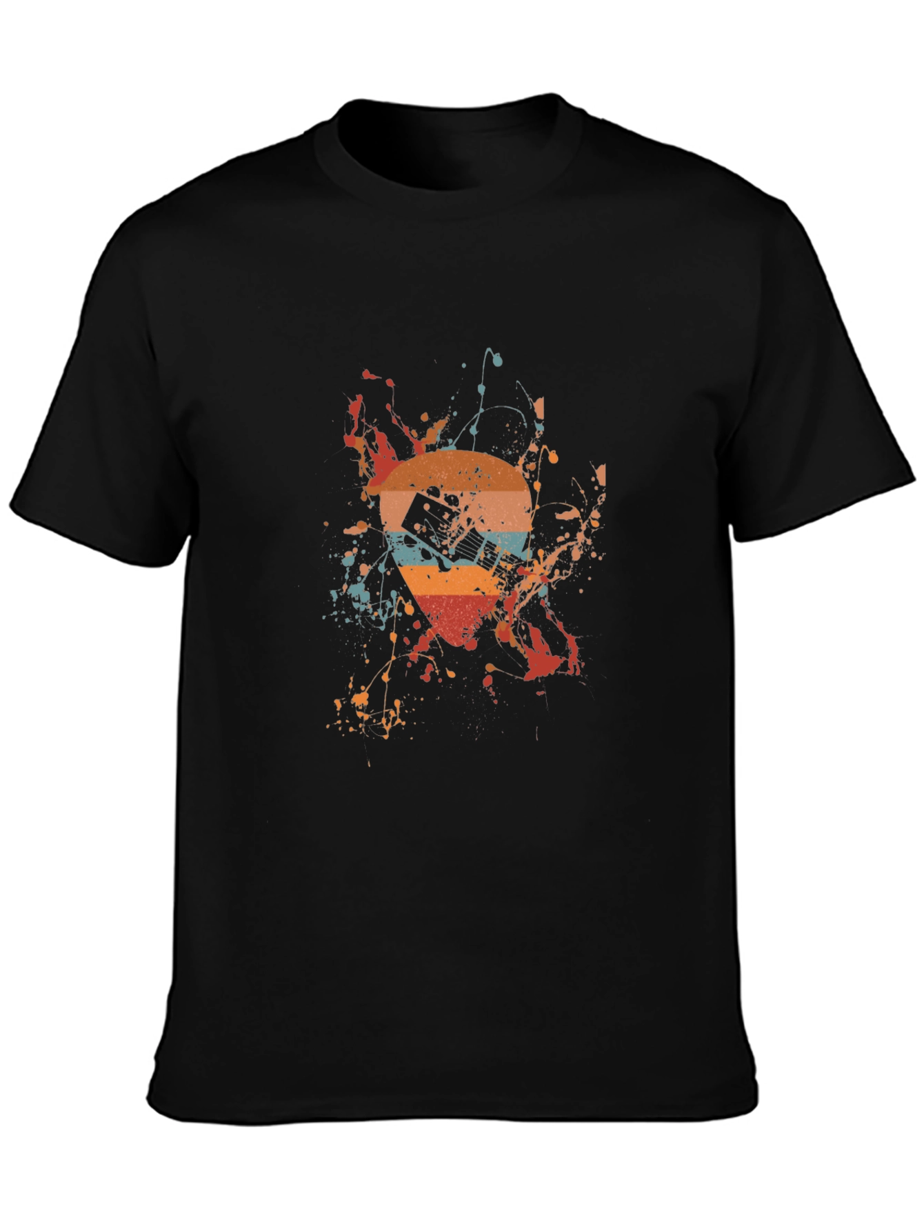 Black Retro Guitar Splash Graphic Tee - Unique Design view 3