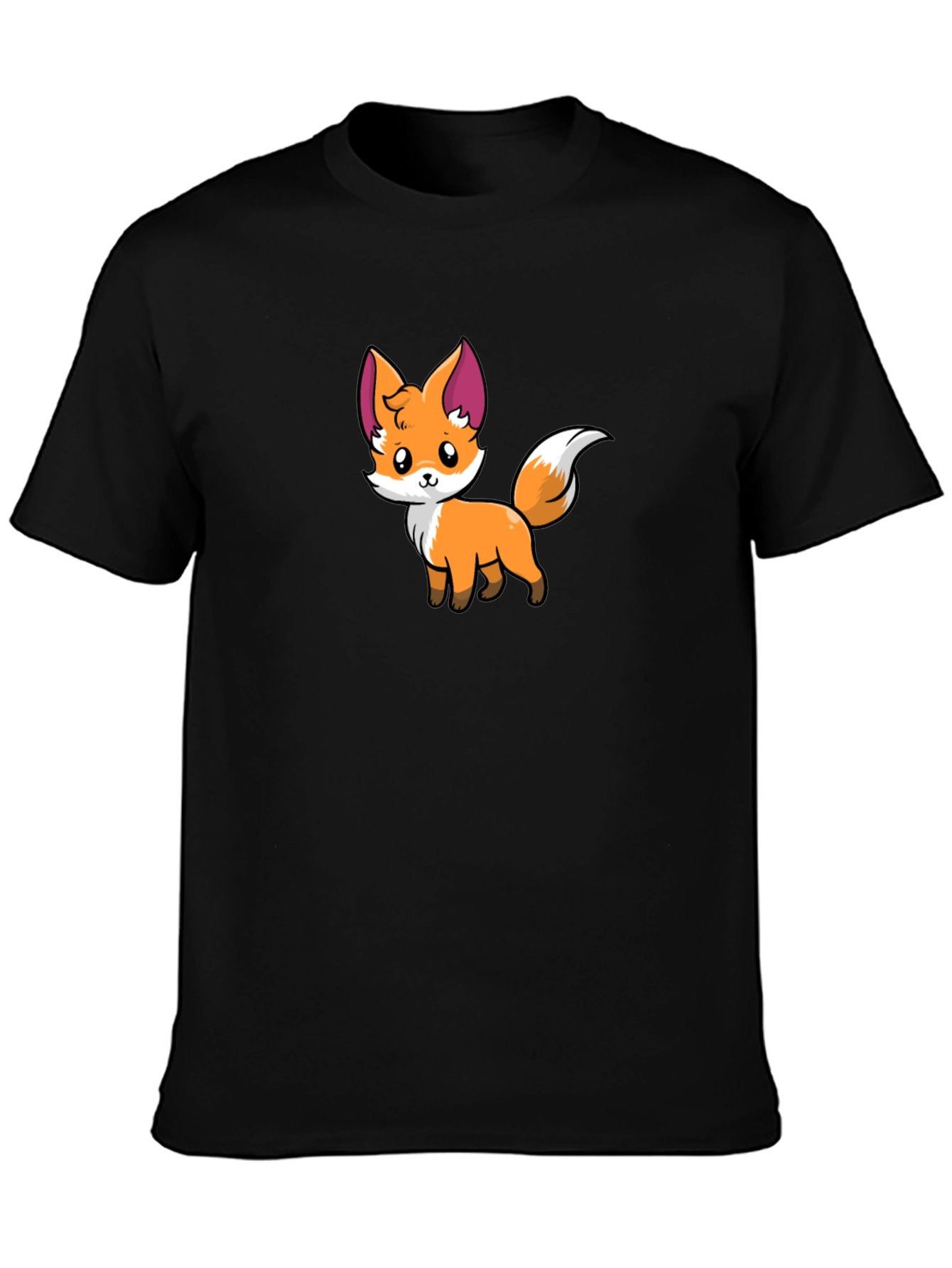 Black Cute Cartoon Fox Graphic Black T-Shirt view 3
