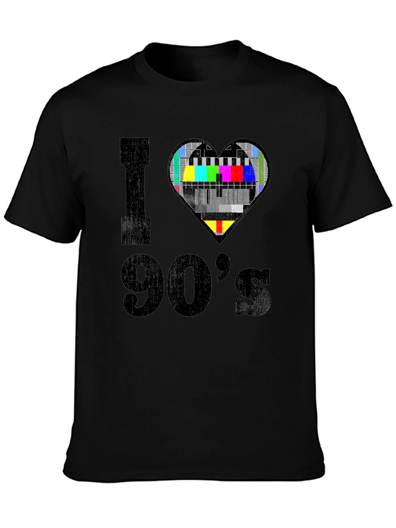 Black I Love 90's T-Shirt - Nostalgic TV Heart Design view 3