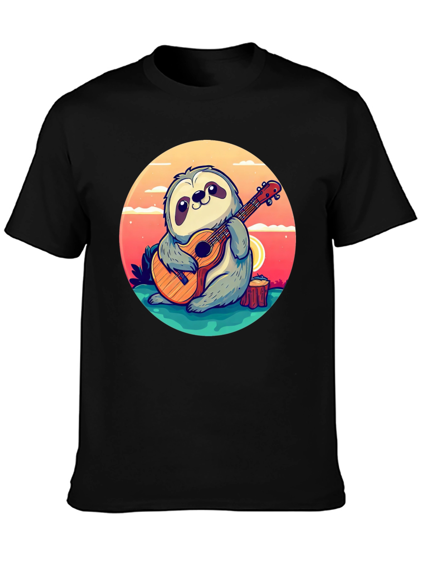Black Sloth Guitarist Graphic Tee - Black Cotton Blend Shirt view 3