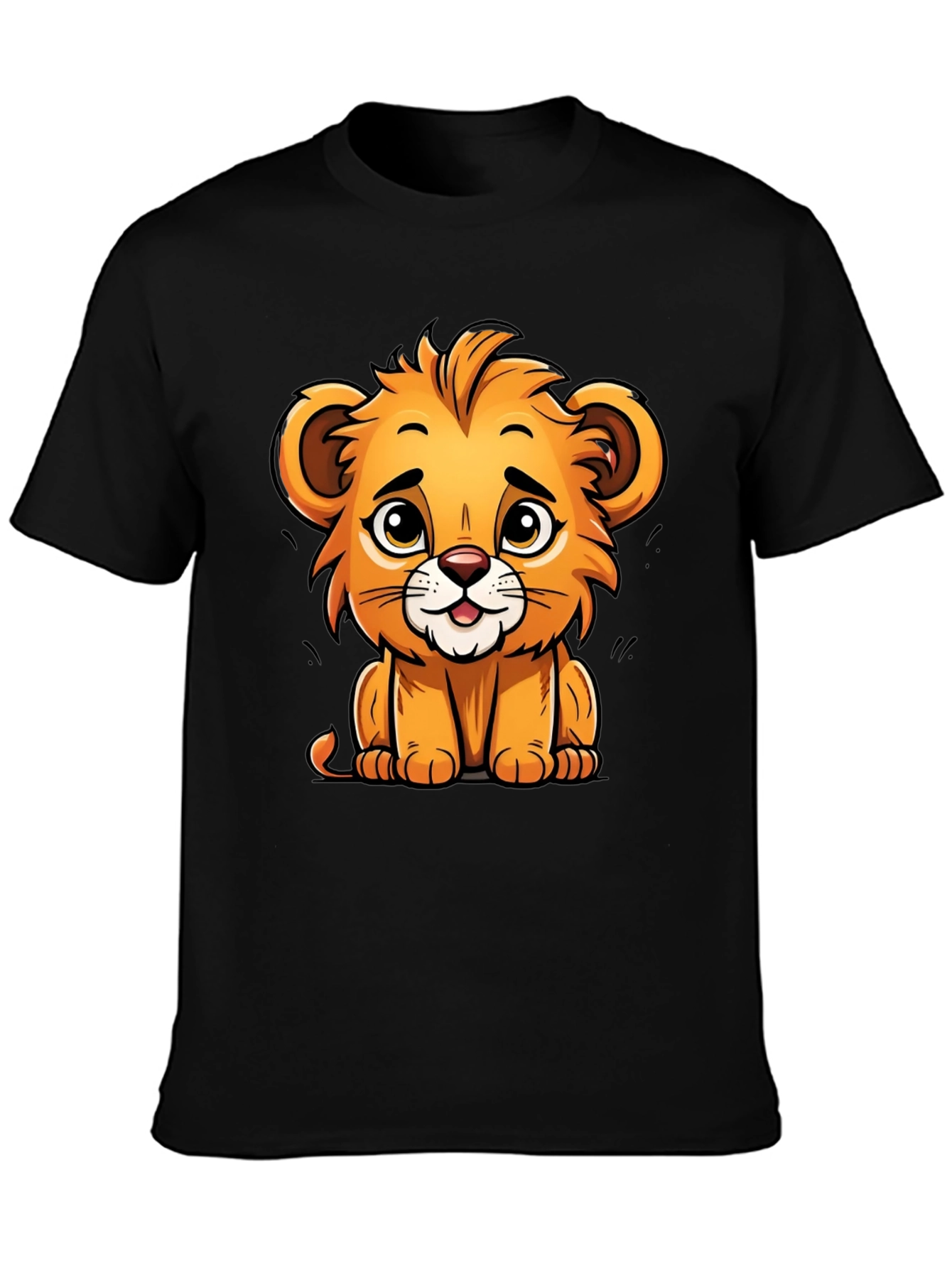 Black Cute Lion Cartoon T-Shirt - Soft Cotton Tee view 3