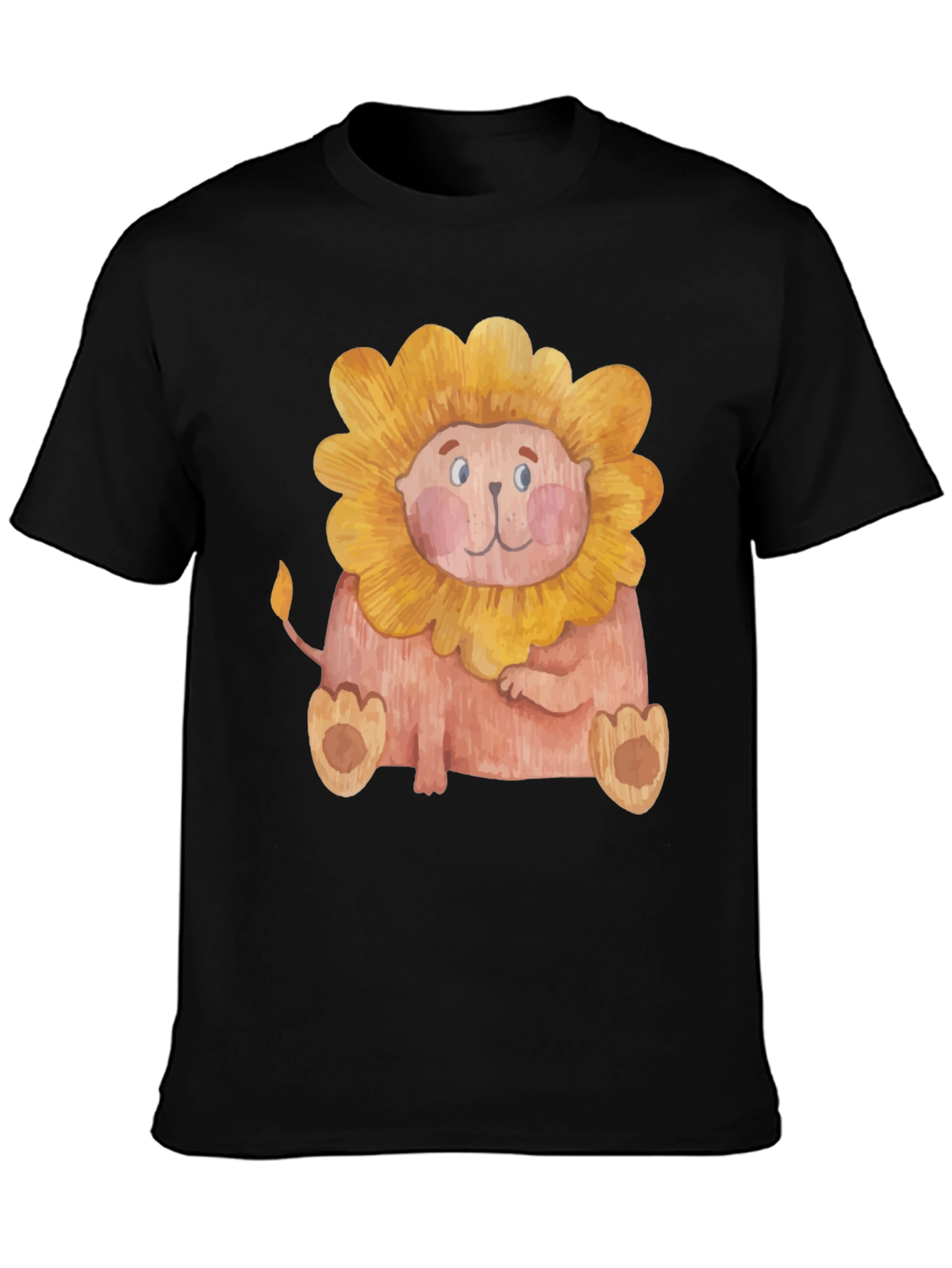 Black Cute Lion Graphic Print Men's Black T-Shirt view 3