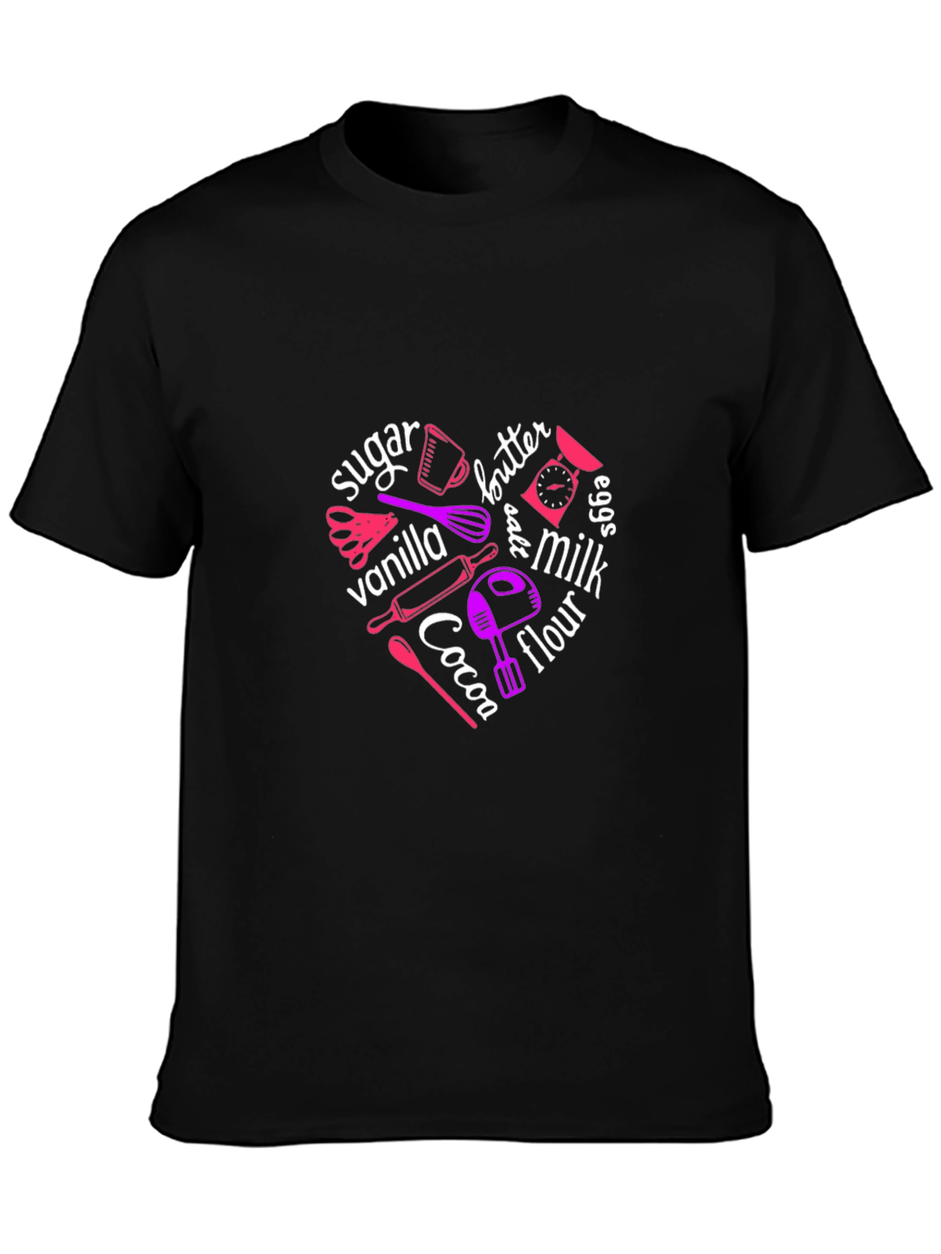 Black Baking Ingredients Heart T-Shirt view 3
