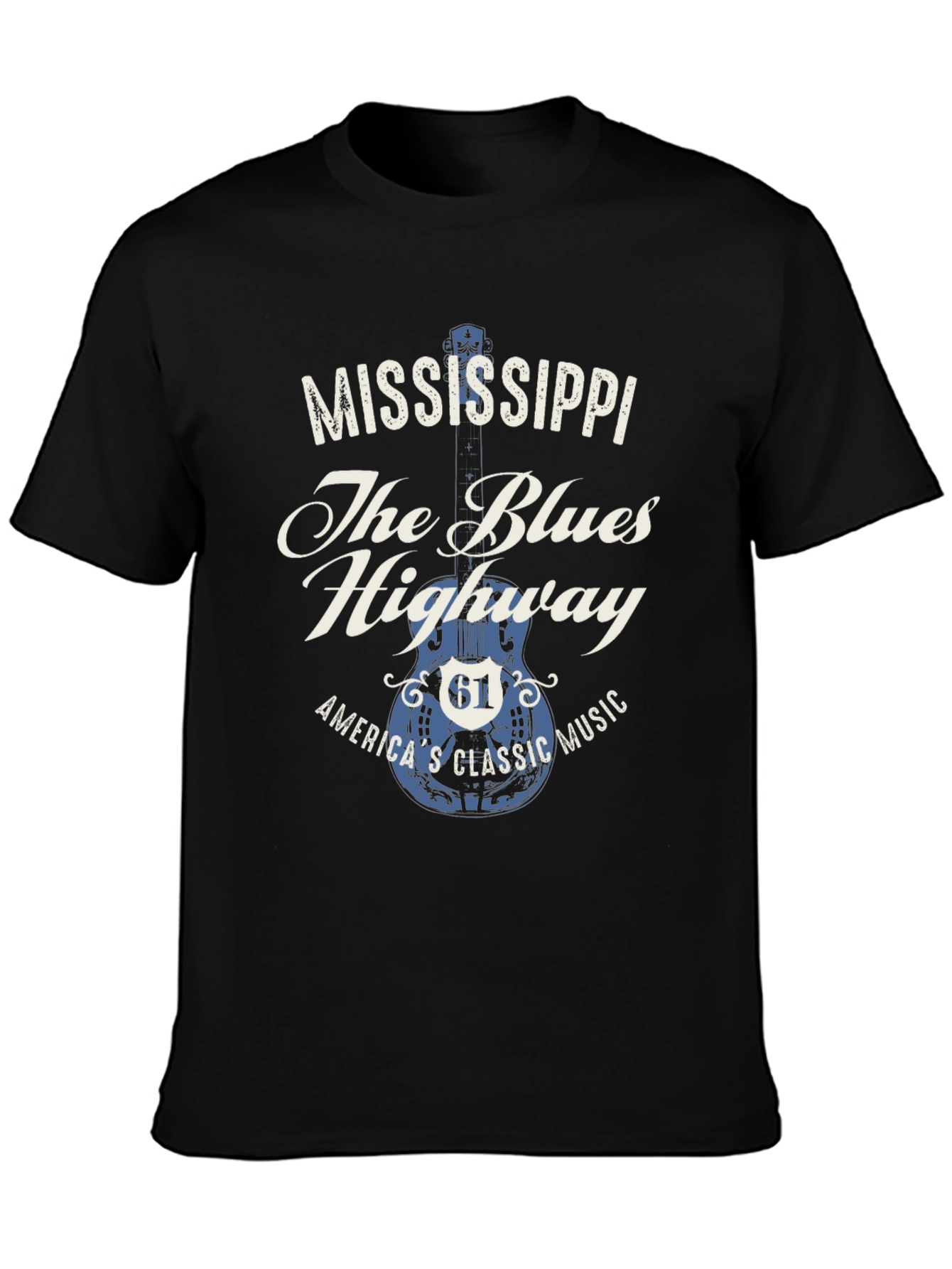 Black Mississippi Blues Highway Graphic T-Shirt view 3