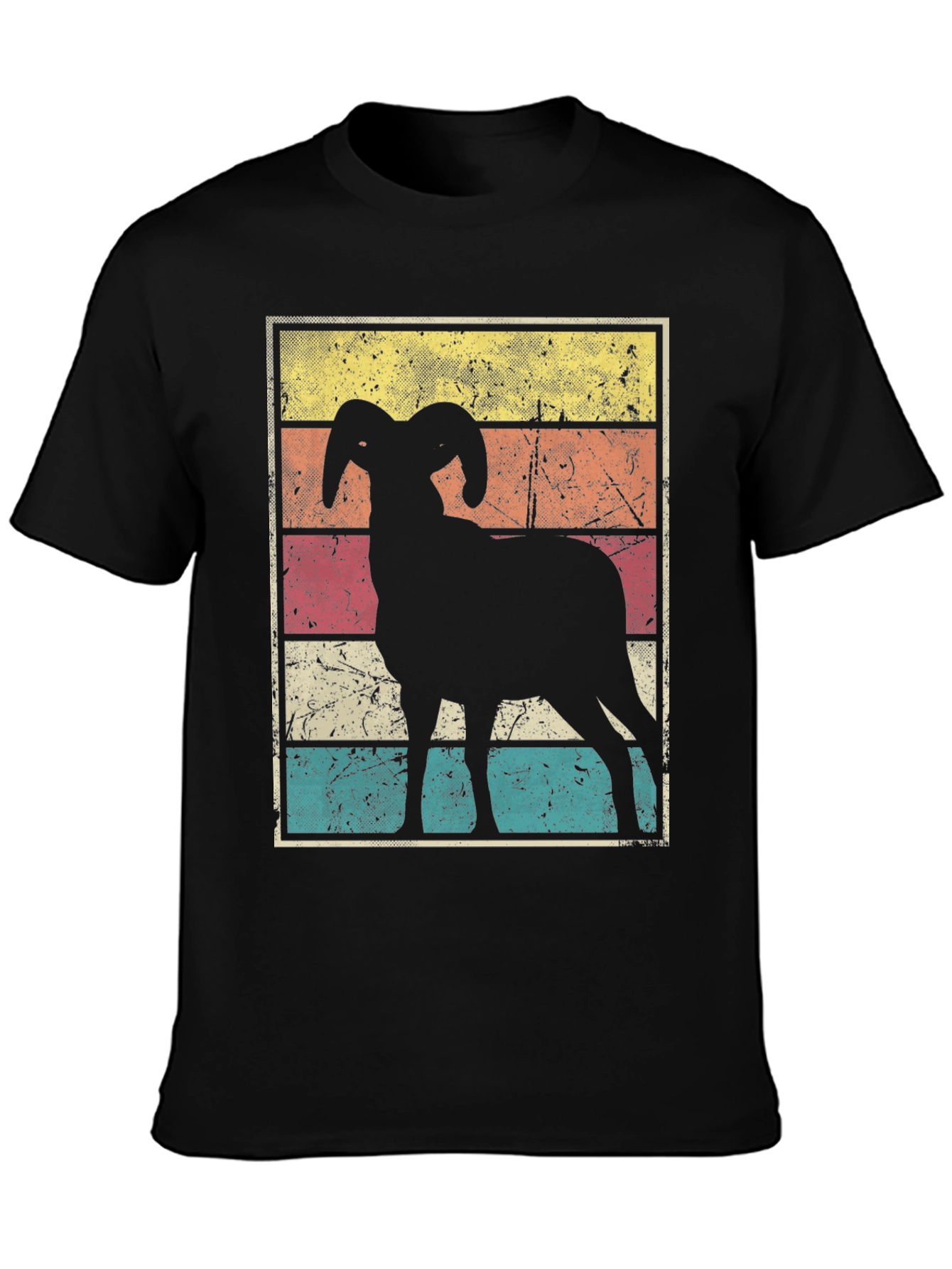 Black Retro Ram Graphic Tee - Black Cotton Blend view 3