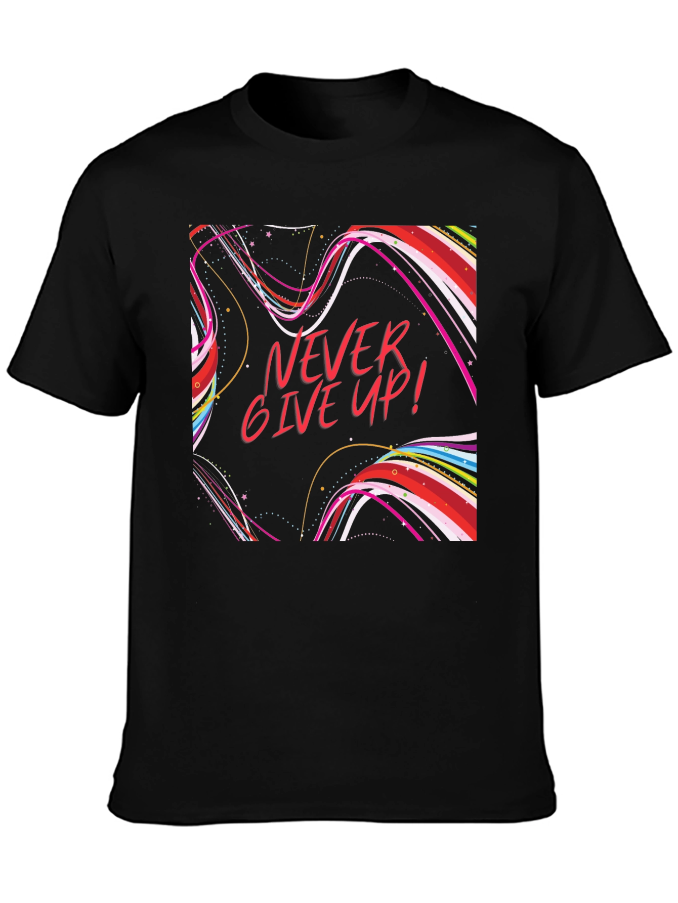 Black Never Give Up Graphic T-Shirt Black Cotton view 3