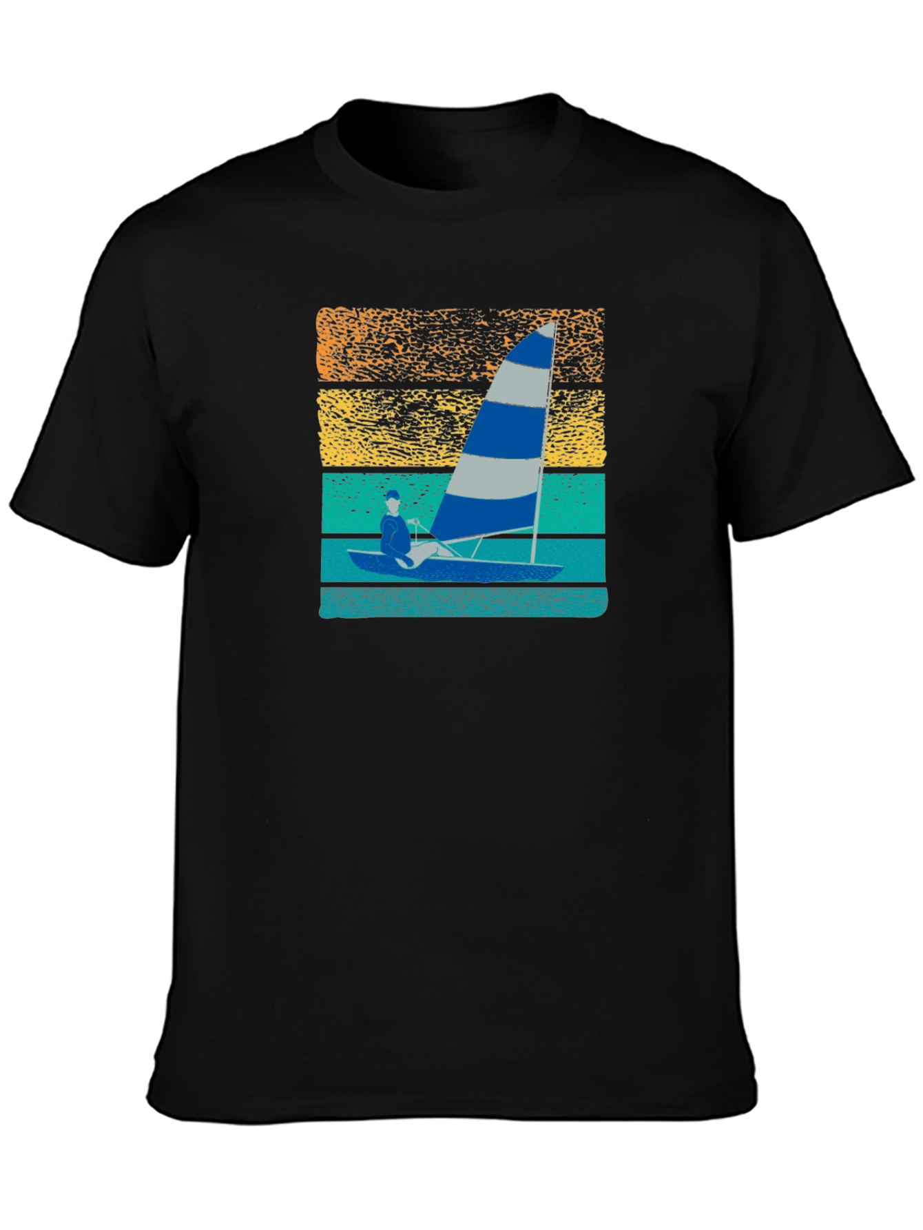 Black Sailing T-Shirt with Retro Sunset Design view 3