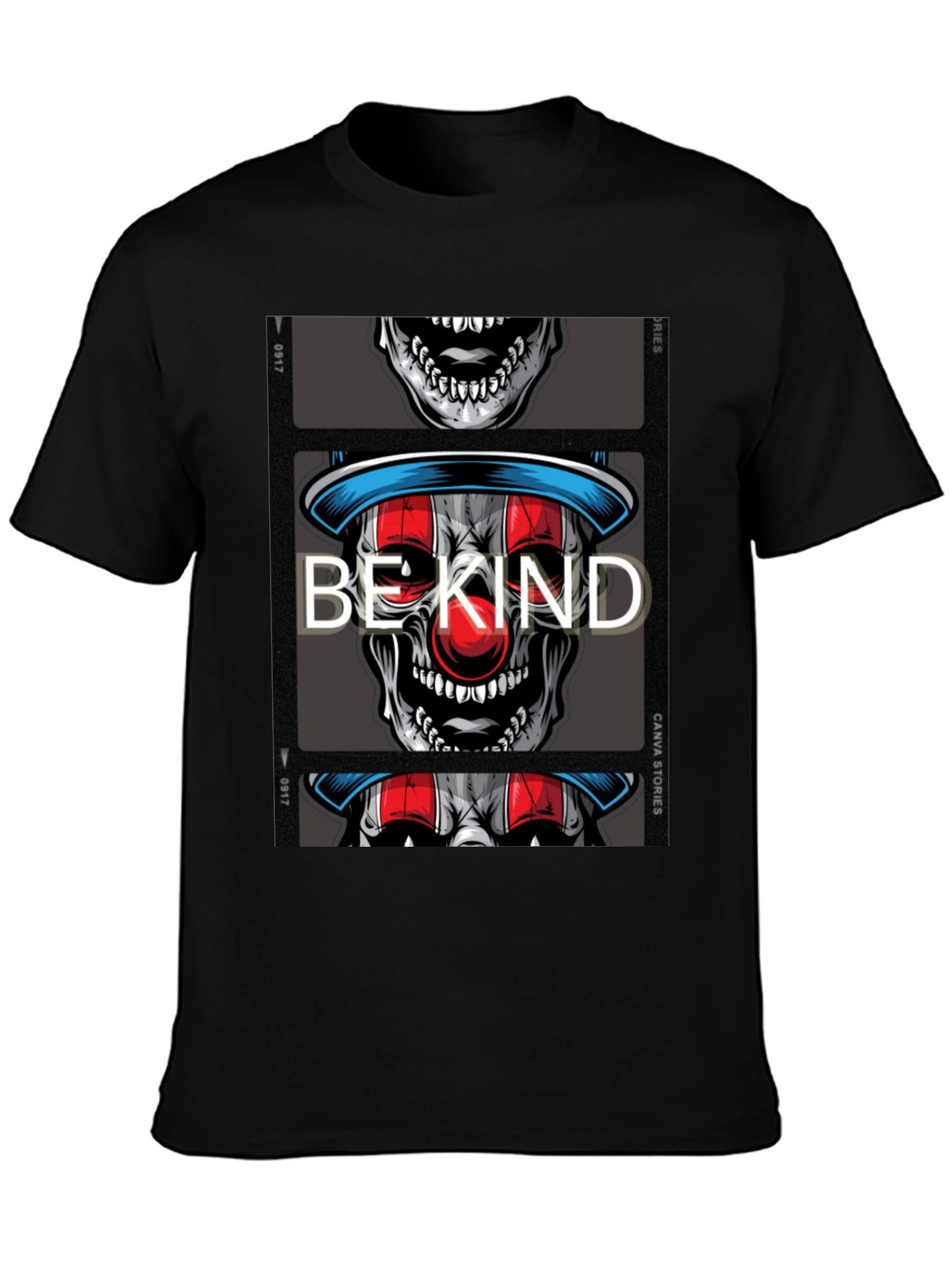Black Be Kind Clown Skull Graphic T-Shirt view 3