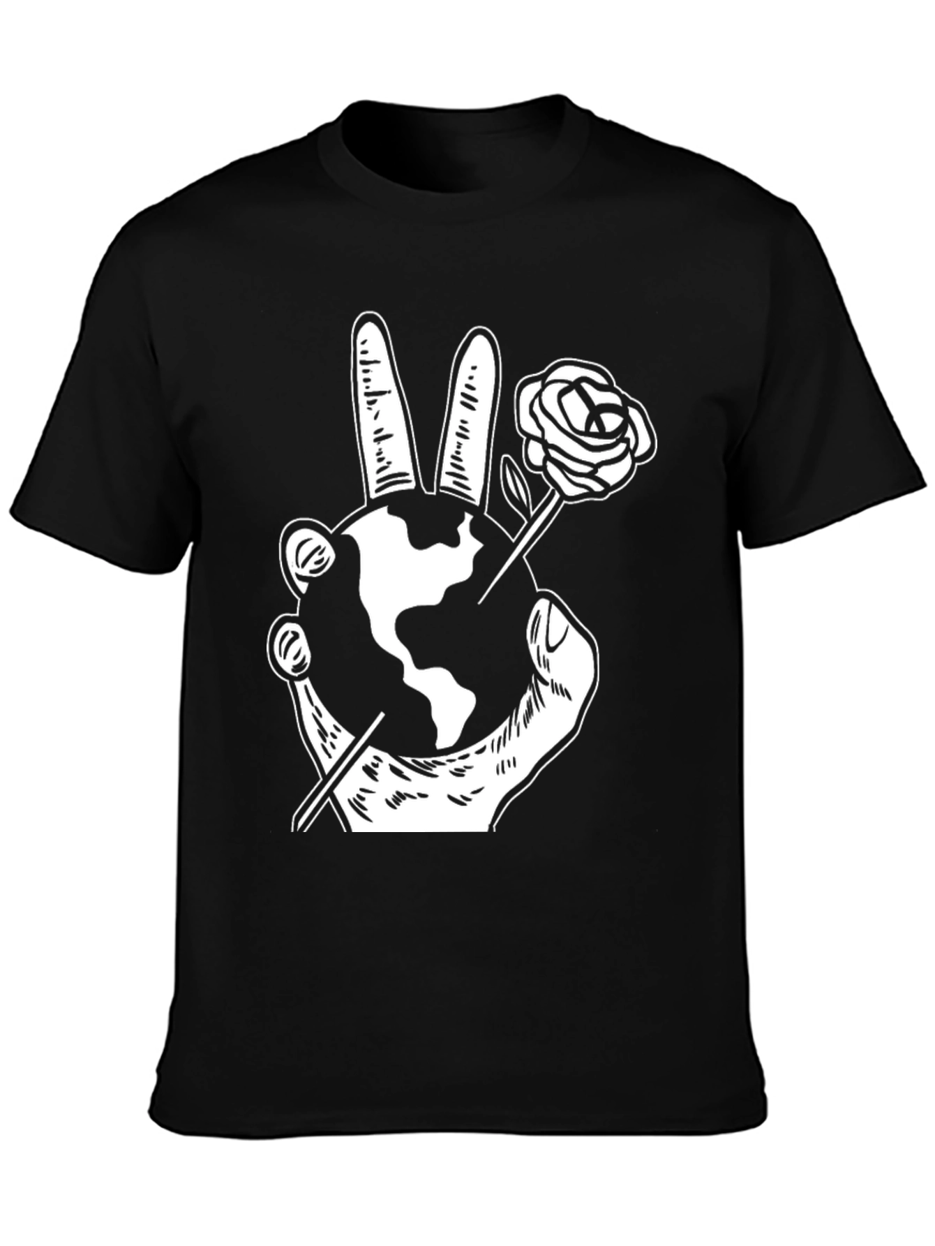 Black Peace Earth Rose Graphic T-Shirt view 3