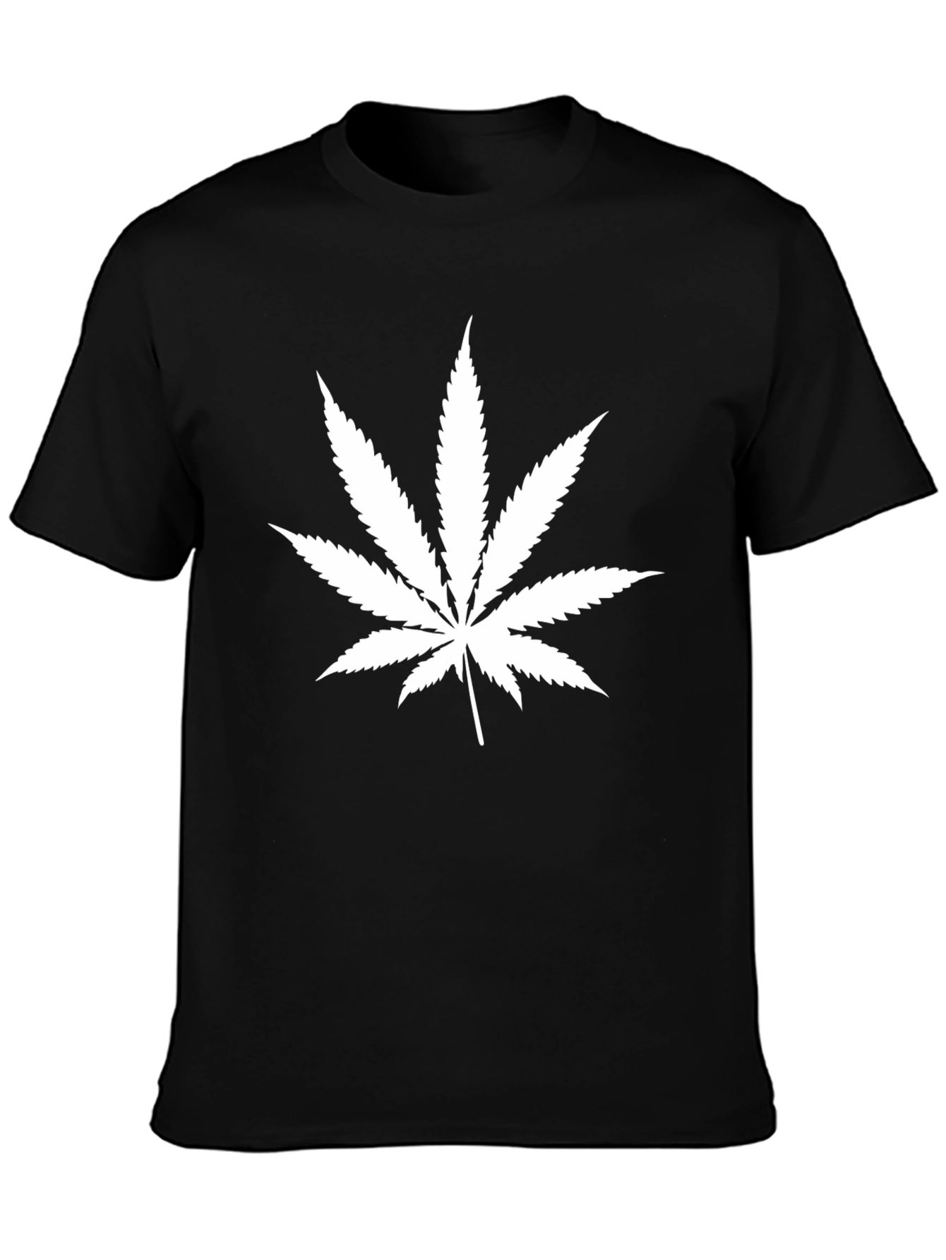 Black Black T-Shirt with White Cannabis Leaf Print view 3