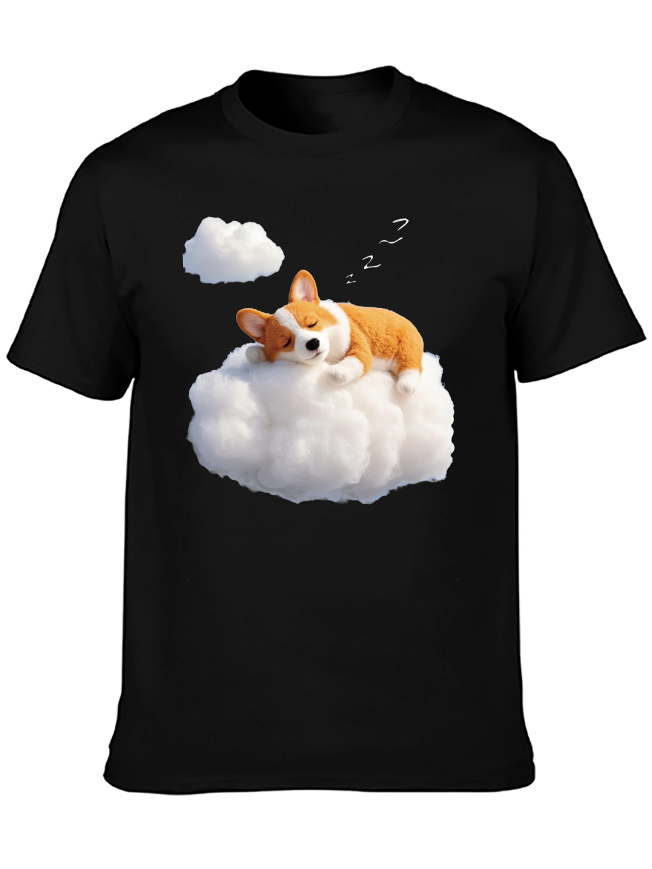 Black Dreamy Corgi Cloud Nap Black T-Shirt view 3
