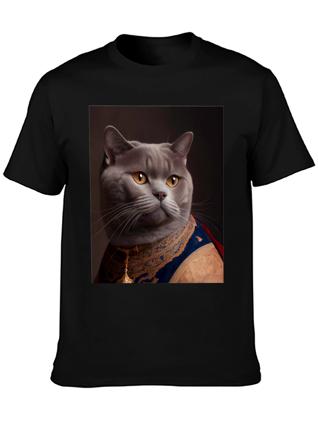 Black Regal Cat T-Shirt - Funny Pet Portrait Tee view 3