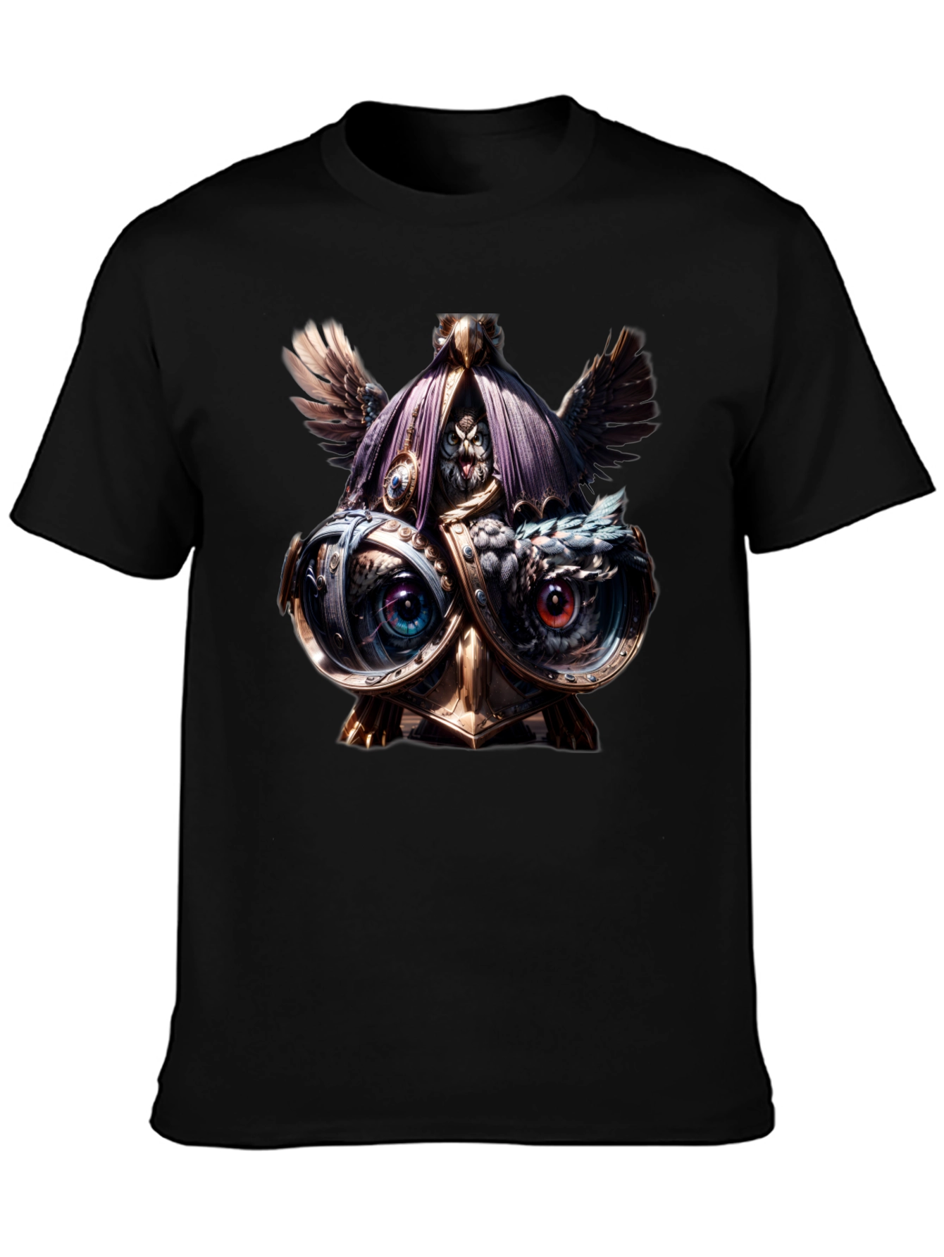 Black Steampunk Owl T-Shirt - Unique Art Tee view 3