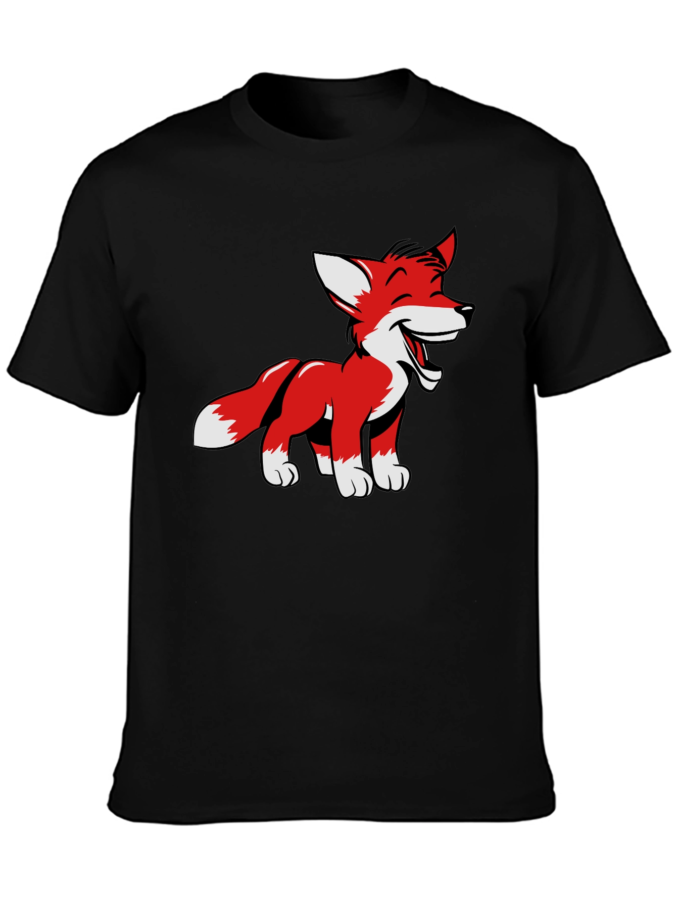 Black Cartoon Fox Graphic Tee - Black Cotton Blend view 3