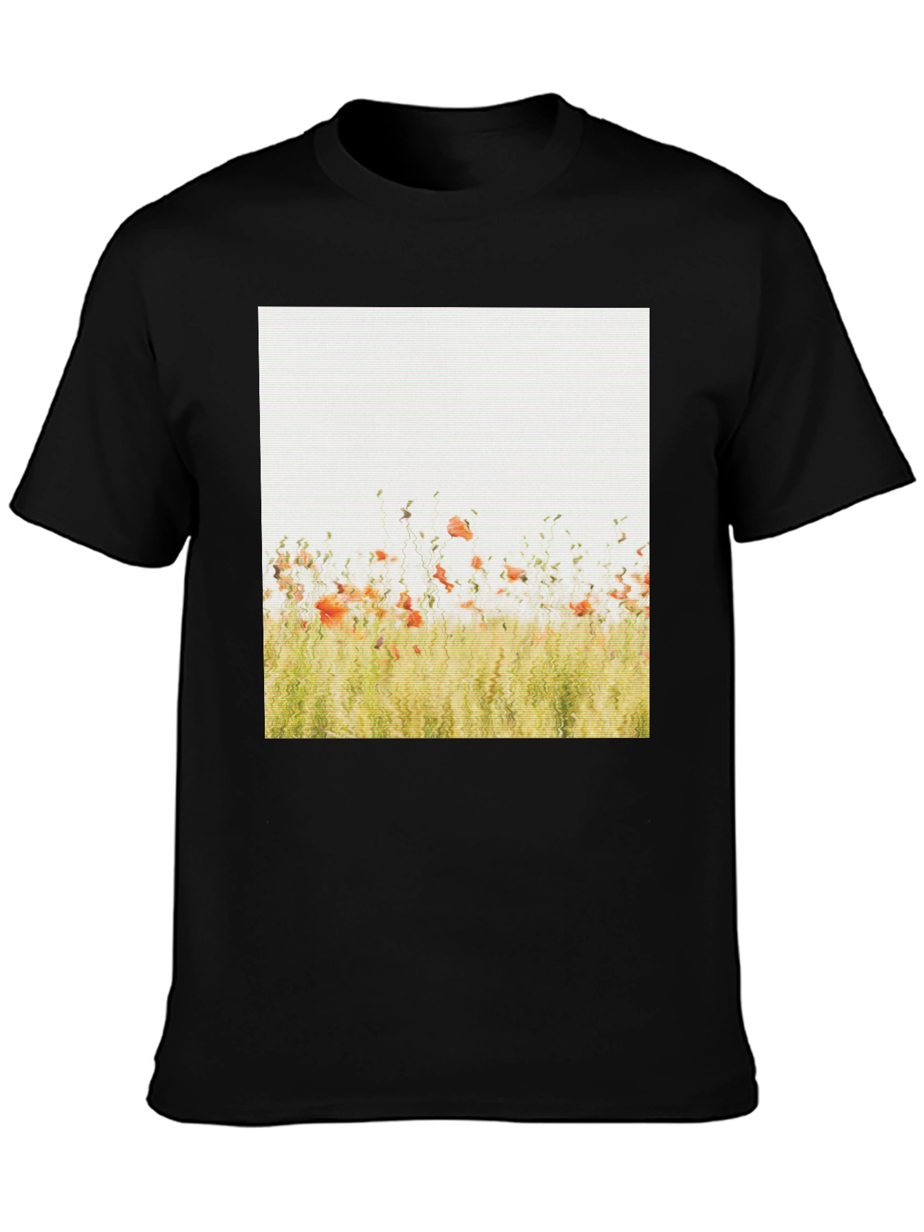 Black Floral Field Graphic Print Black T-Shirt view 3