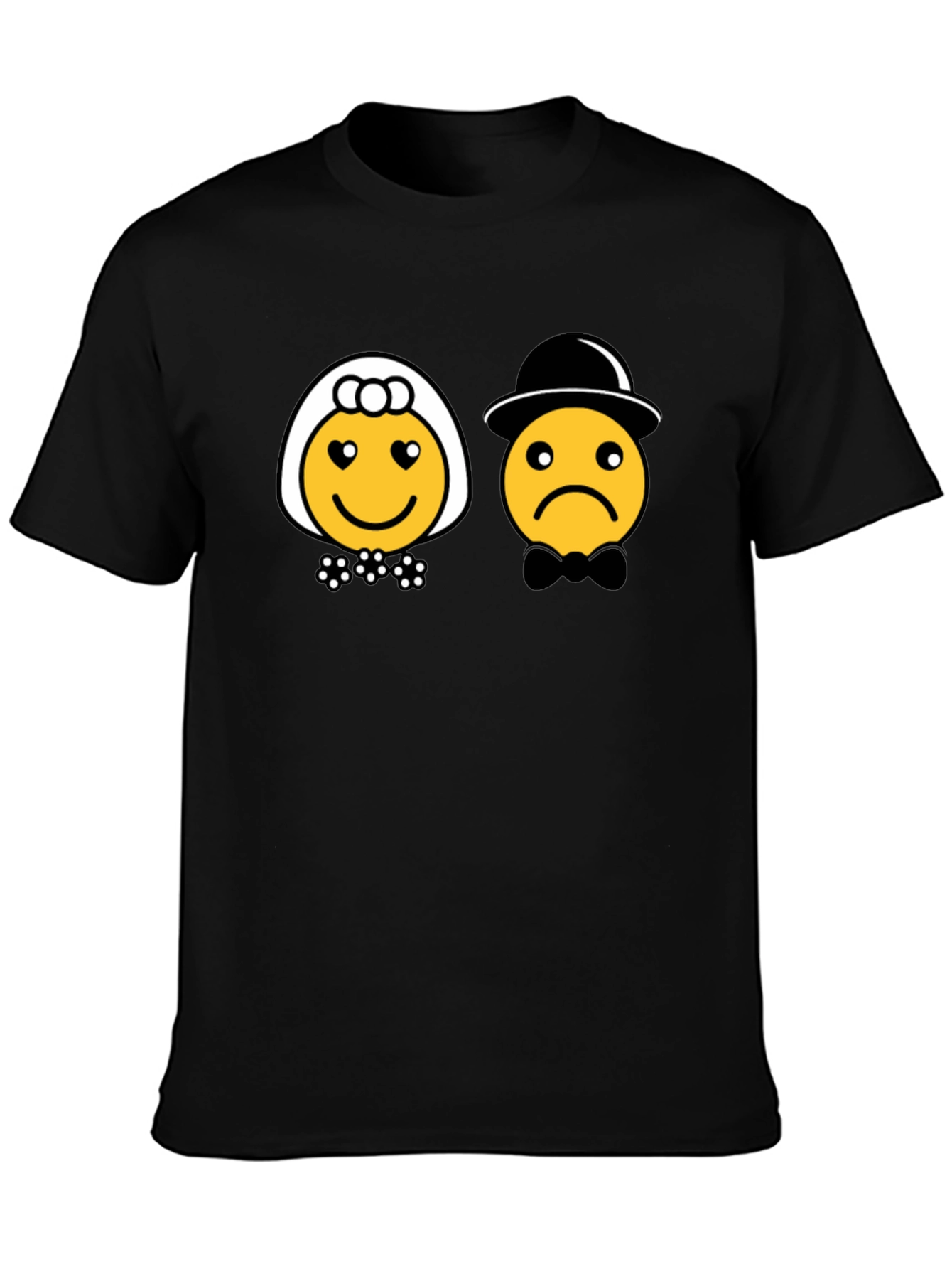 Black Bride & Groom Emoji Black T-Shirt - Funny Wedding Tee view 3