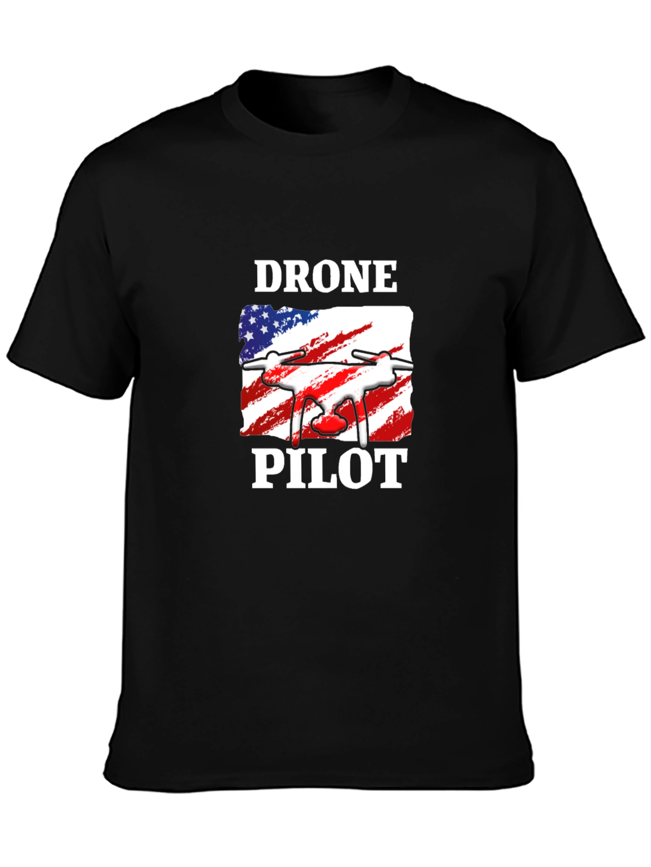 Black Drone Pilot T-Shirt - American Flag Design view 3